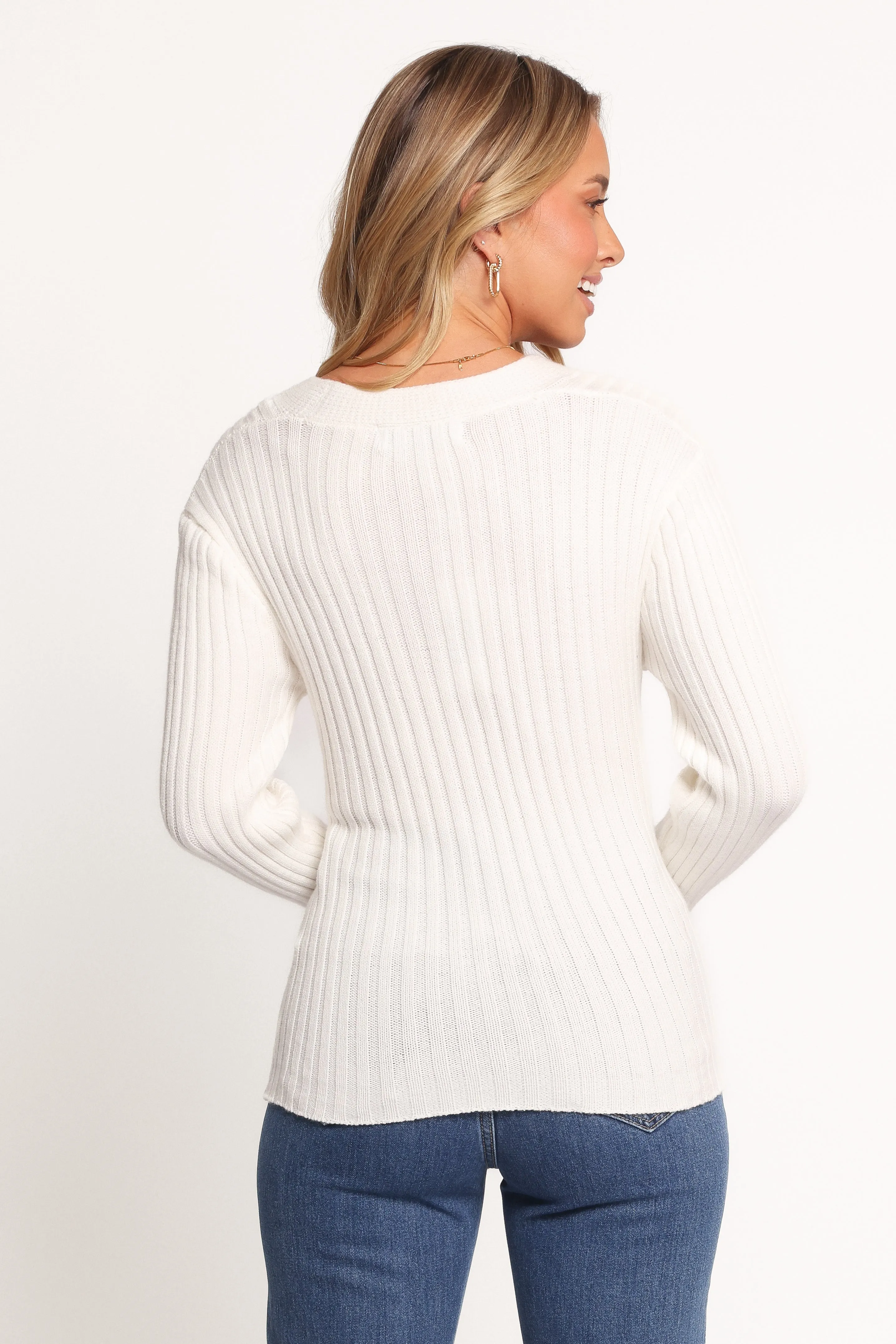 Hannon Ribbed Crossover Knit Sweater - White Multi Look