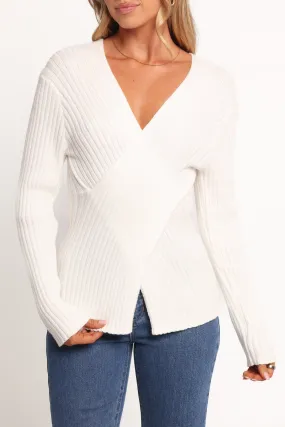 Cozy Mood Home Warmth Hannon Ribbed Crossover Knit Sweater - White