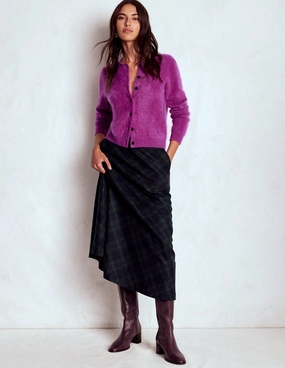 Hand Painted Mall Brand Look Hayley Wool Midi Skirt-Navy and Green Tonal Check