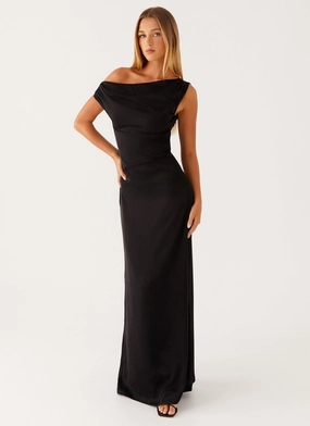 Heart Of Glass Satin Maxi Dress - Black Chic Layering Silky Silhouette