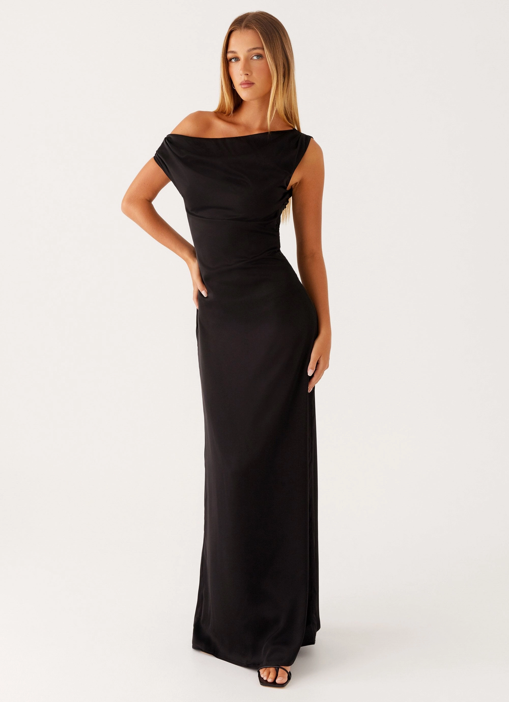 Heart Of Glass Satin Maxi Dress - Black Chic Layering Silky Silhouette