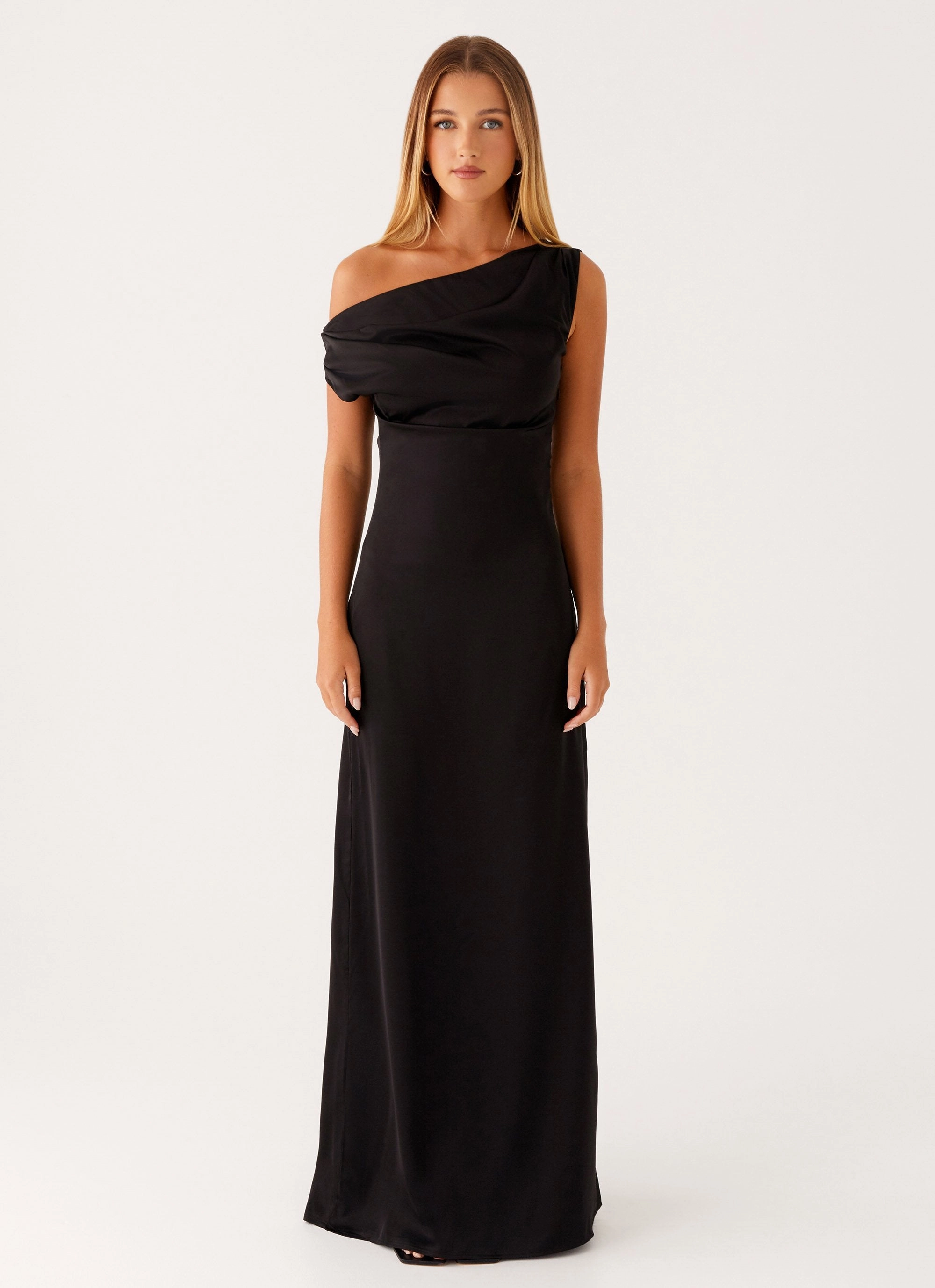 Heart Of Glass Satin Maxi Dress - Black and Effortless fit dress.