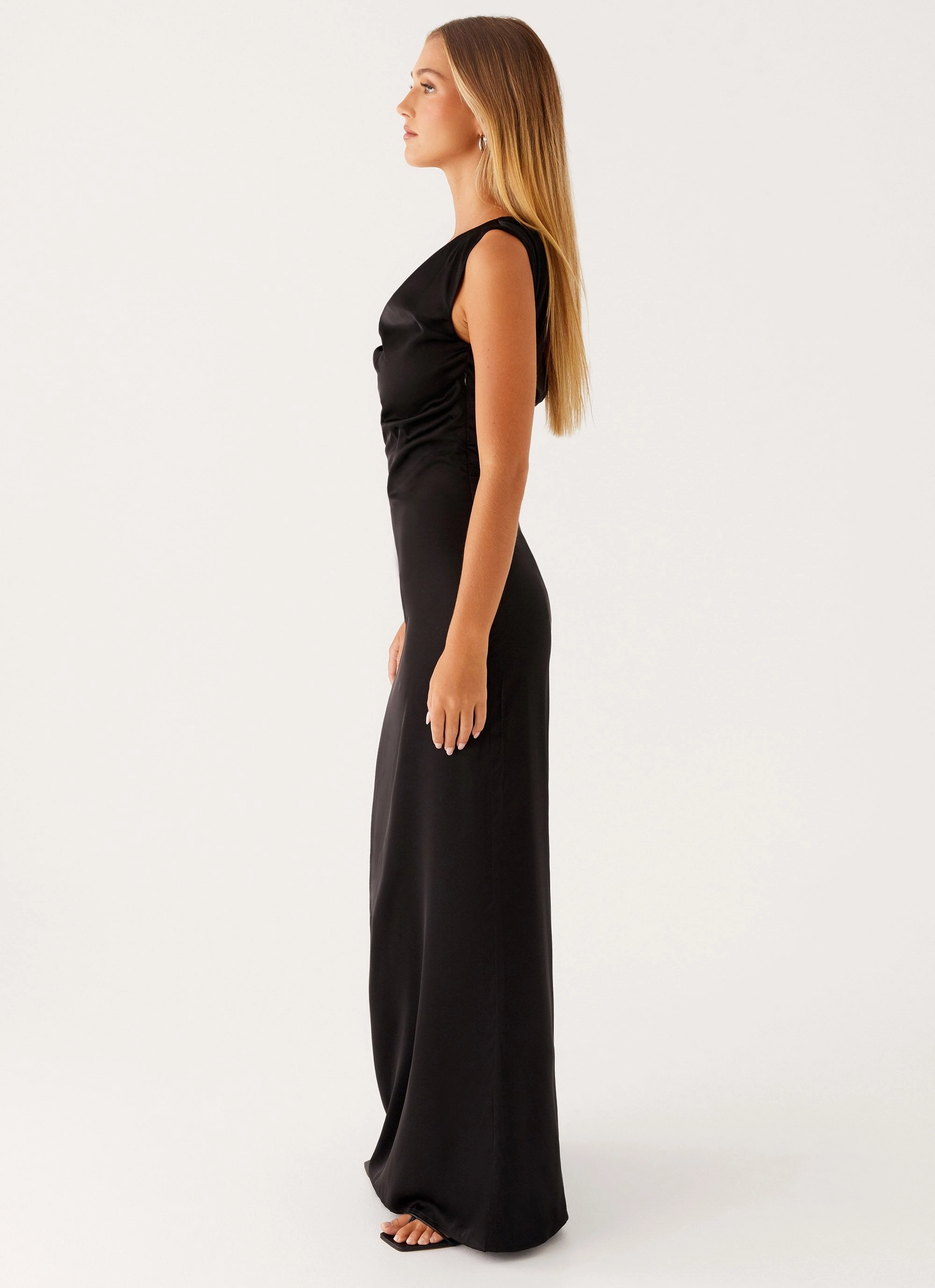 Heart Of Glass Satin Maxi Dress - Black Smart Blend