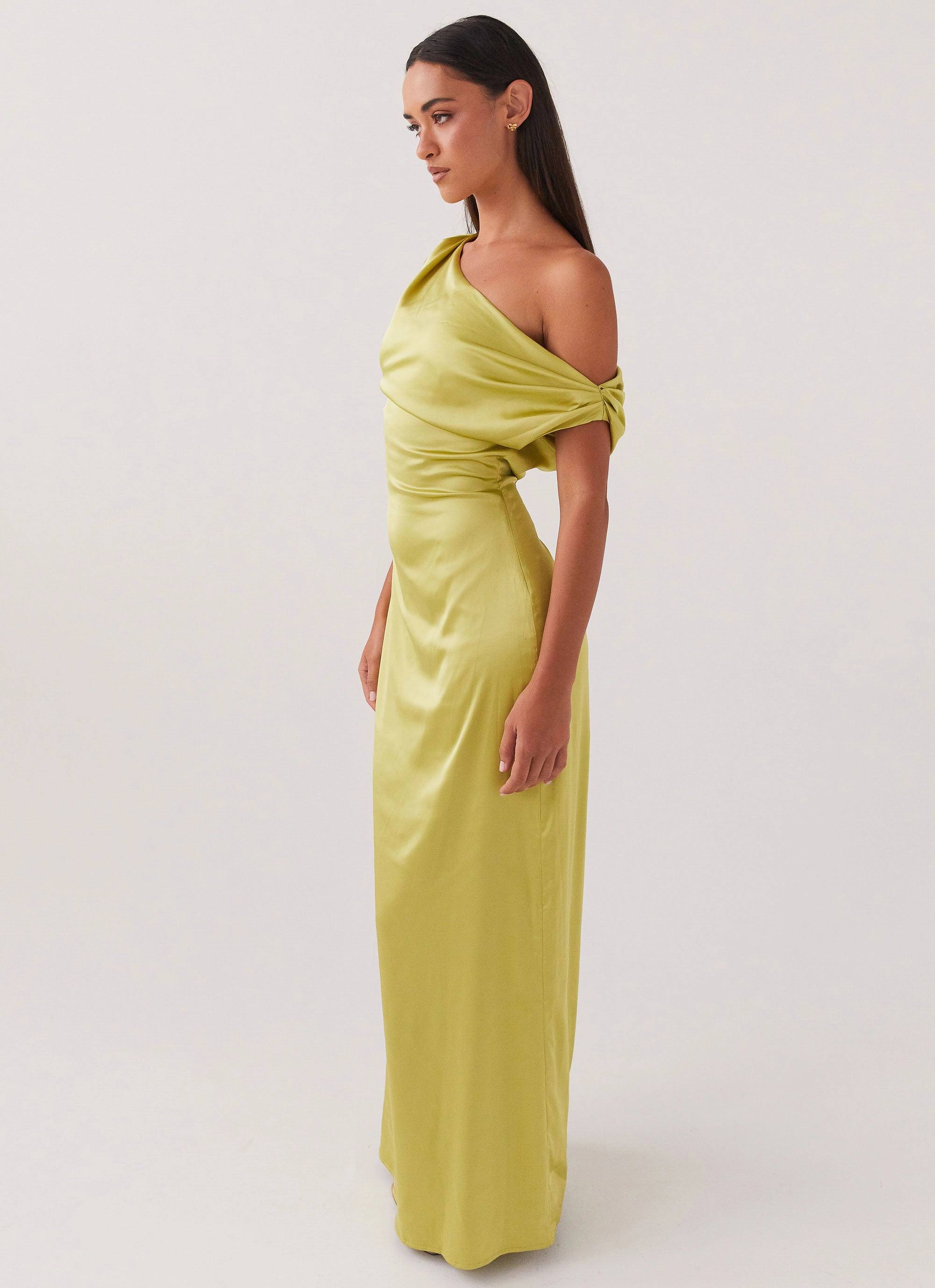 Heart Of Glass Satin Maxi Dress - Chartreuse Perfect Layering