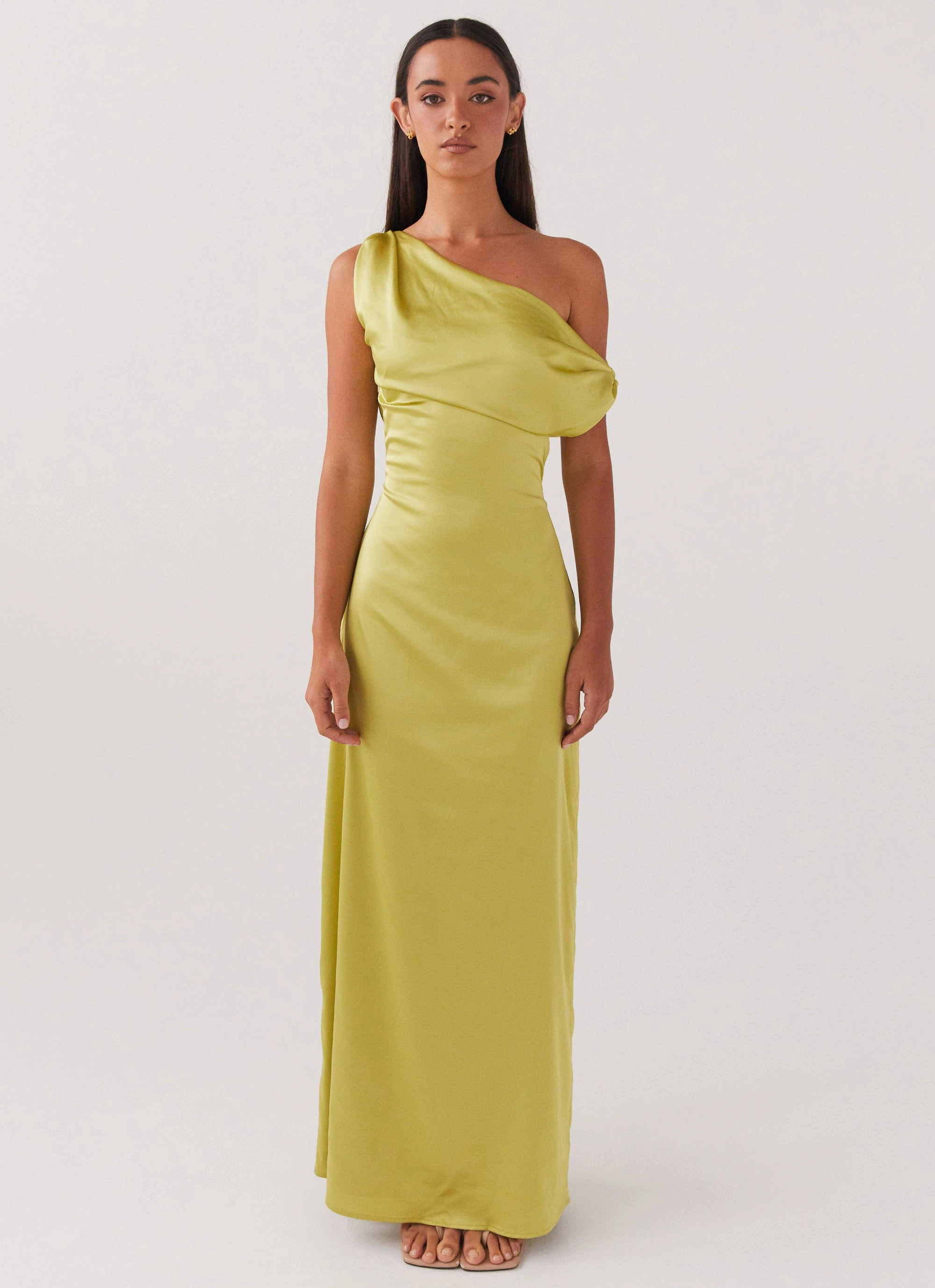 Heart Of Glass Satin Maxi Dress - Chartreuse Summer Fashion Side-Zip