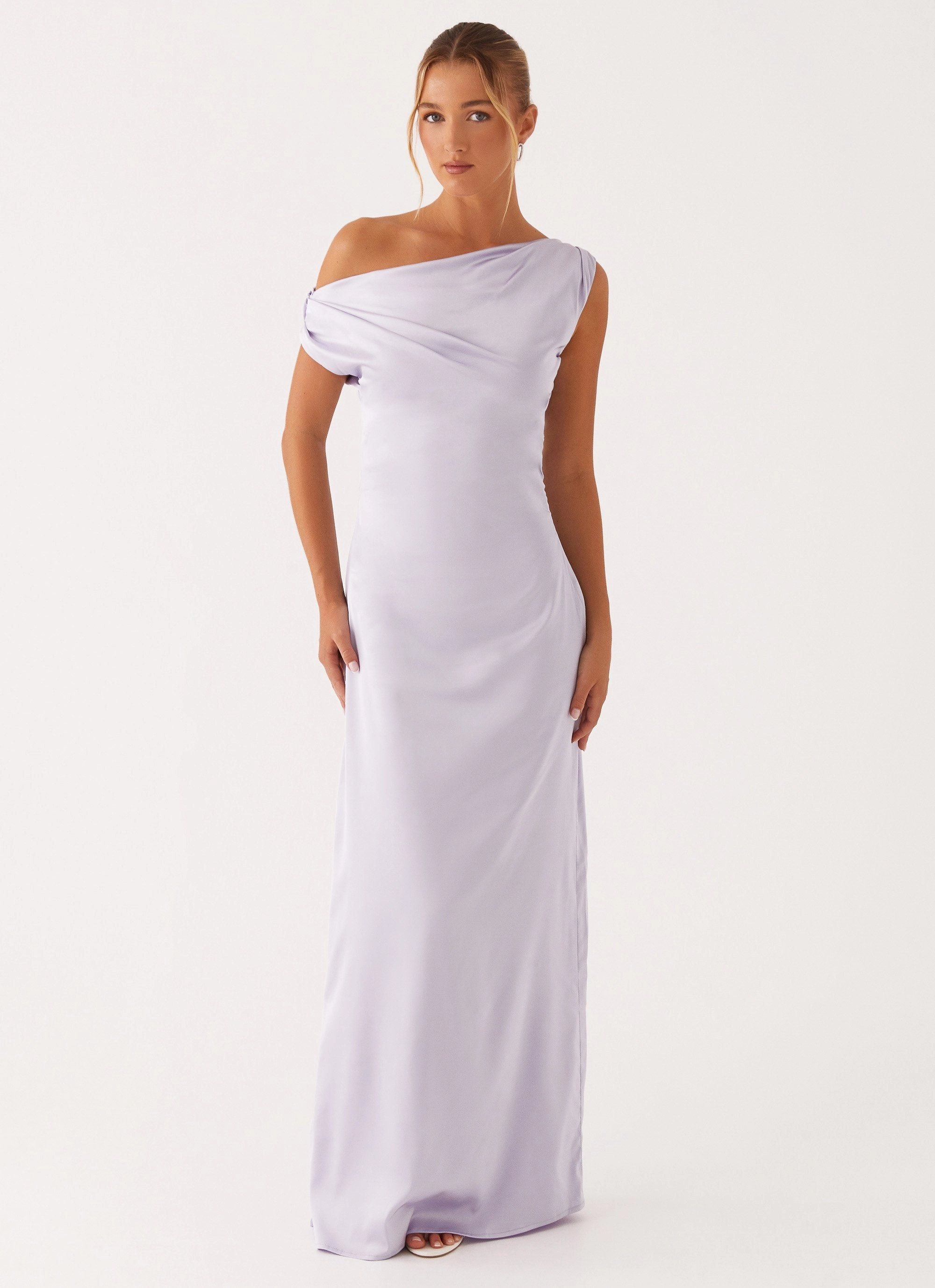 Heart Of Glass Satin Maxi Dress - Lilac Shiny Zip