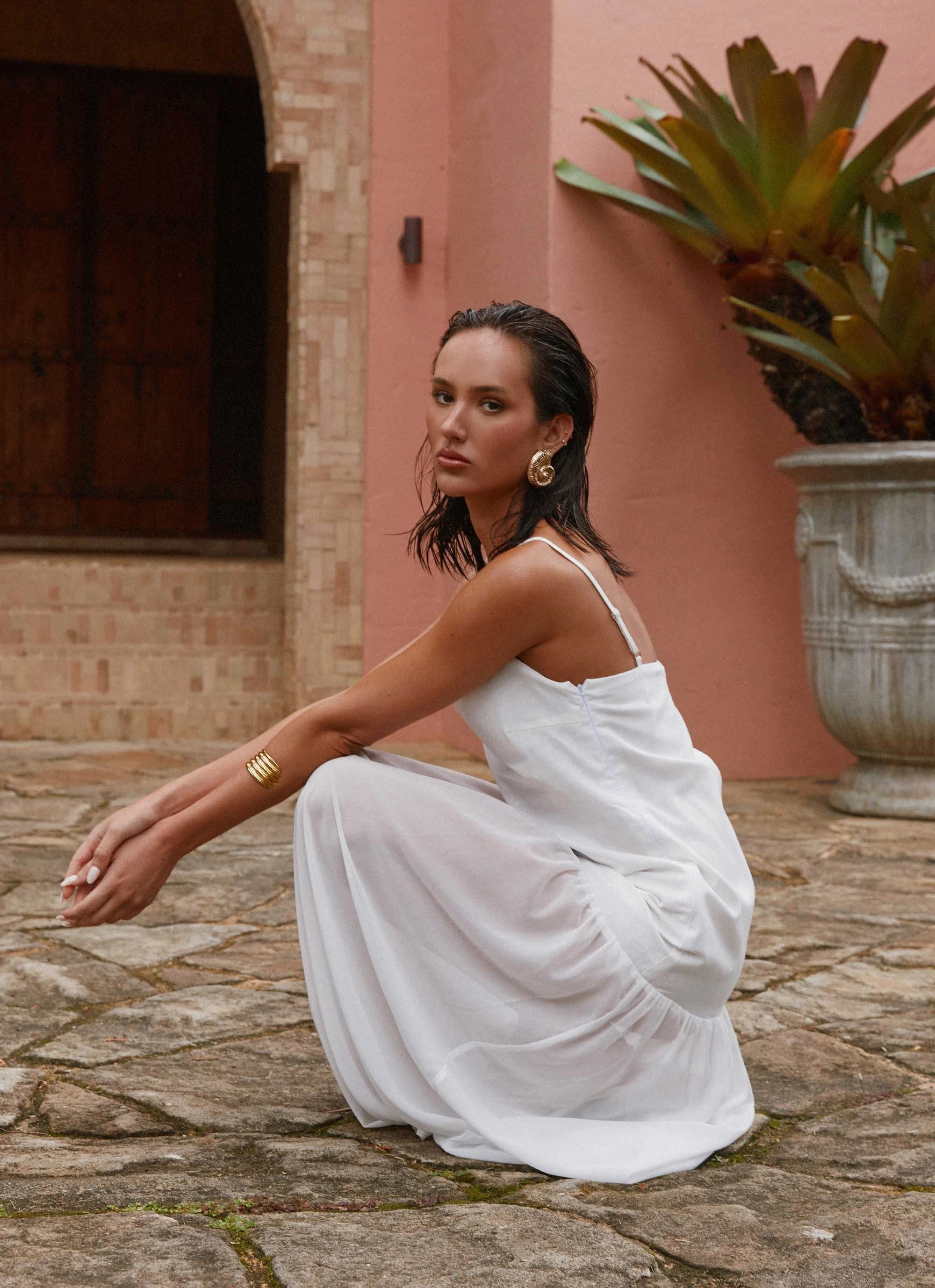 Timeless Fit Night Ready Heavenly Linen Maxi Dress - White