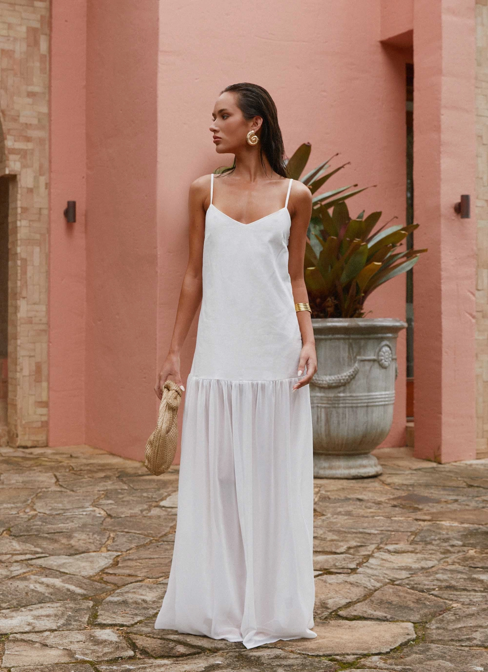 Beadwork ComfortFitDesign Heavenly Linen Maxi Dress - White