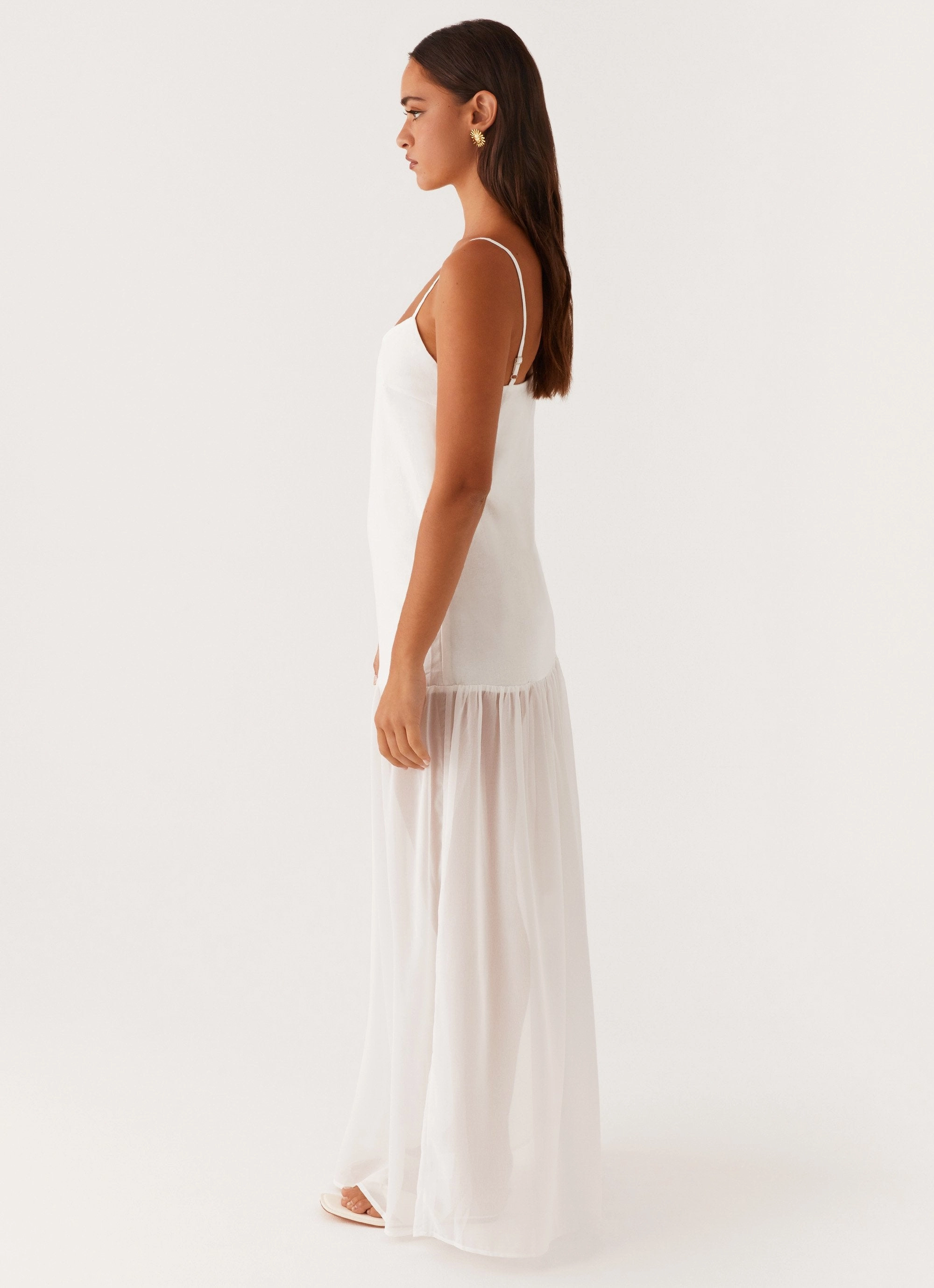 Heavenly Linen Maxi Dress - White Event Mood Snap-Closure