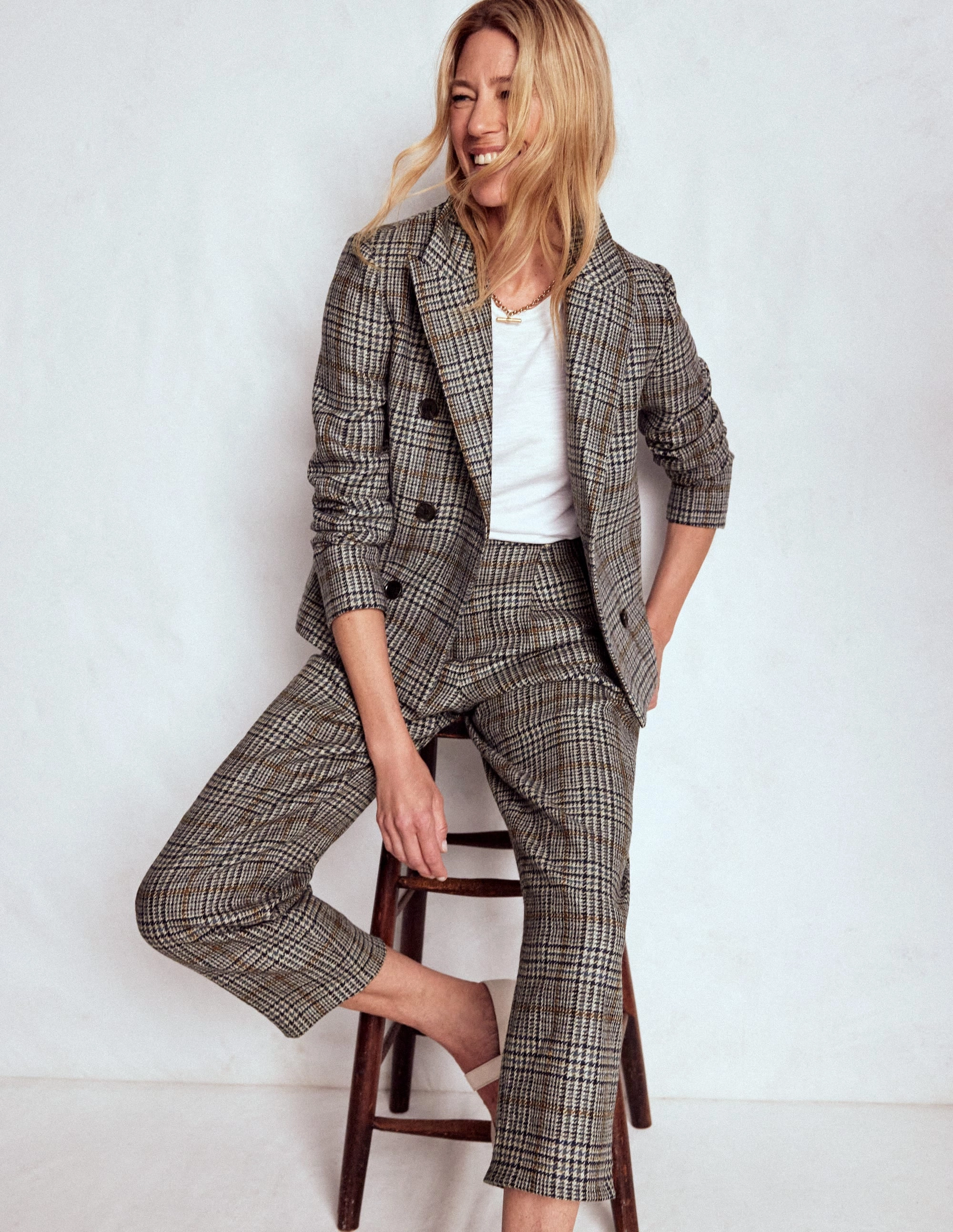 Breathable mesh design Bloomsbury Wool Trousers-Blue and Grey Prince of Wales