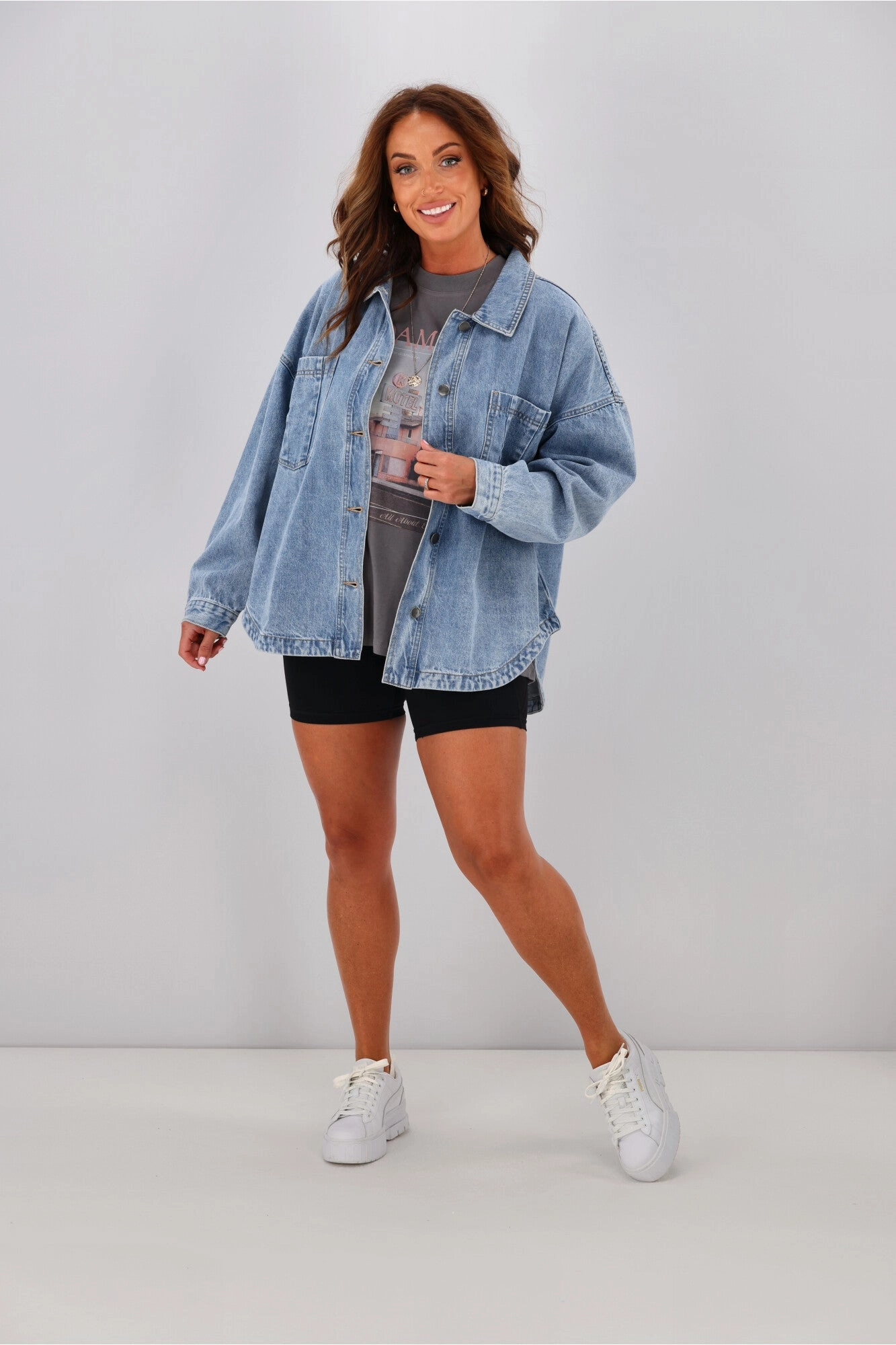 All About Eve Dale Shacket Light Blue Bright Color Rubberized Zippers