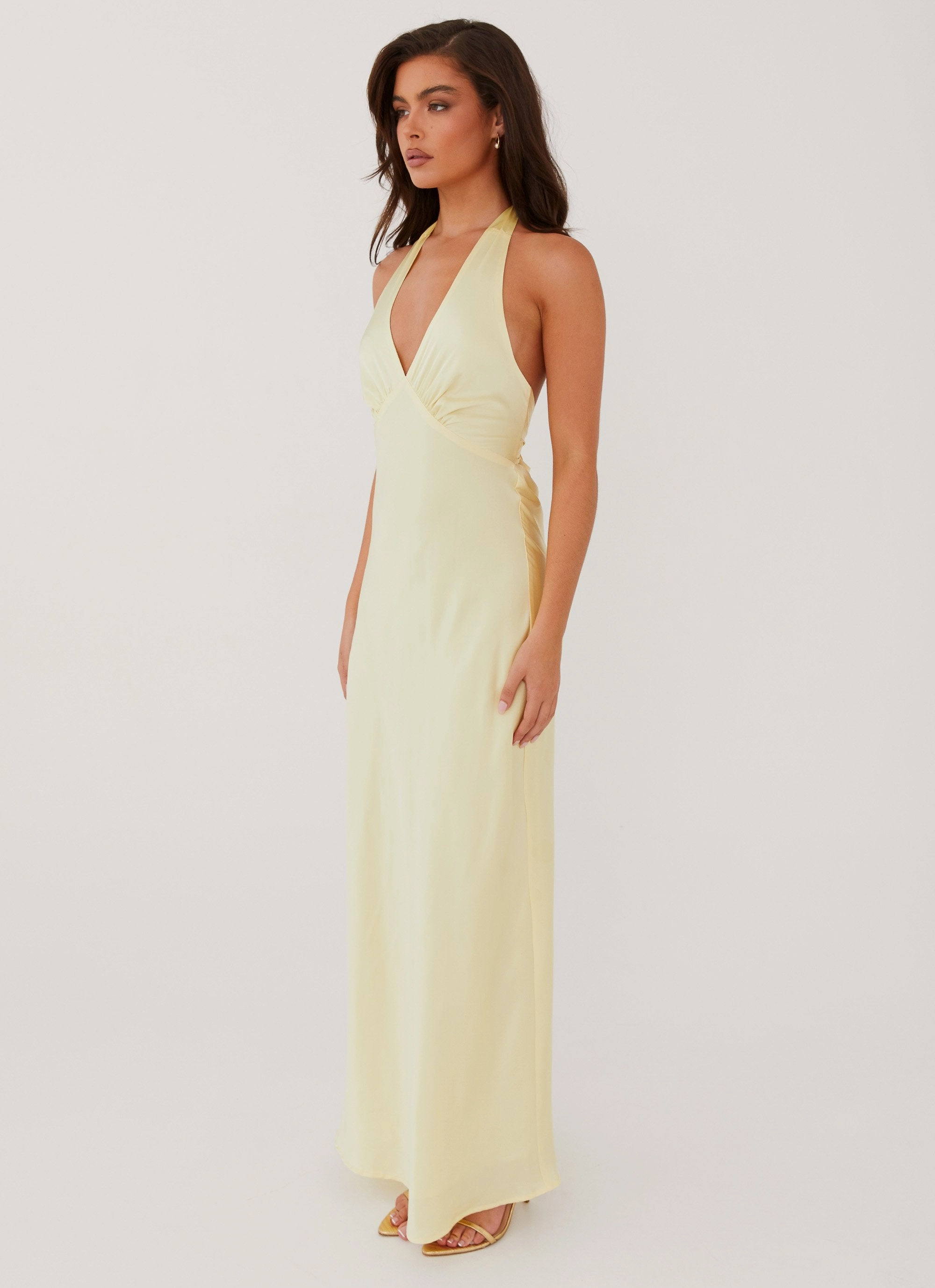 Sheer Look Japan Cool Heavy Hearted Satin Maxi Dress - Lemon