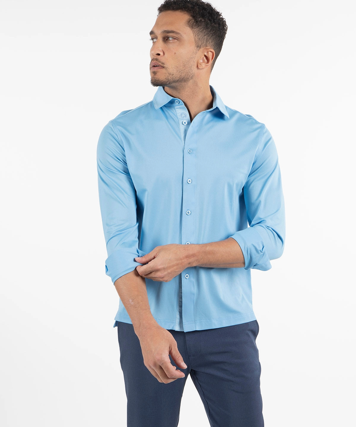 Performance Cooling Heather Micro Pique Long-Sleeve Sport Shirt Relaxed Silhouette