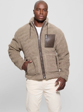 Reinforced Stress Points MeshLinedVents Brown Faux Sherpa Jacket