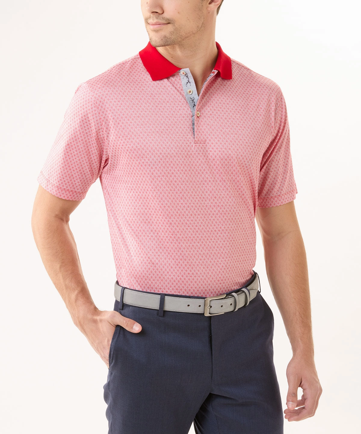 Elegant Wear Golf Tournament Heritage Italian Cotton Diamond Jacquard Polo Shirt