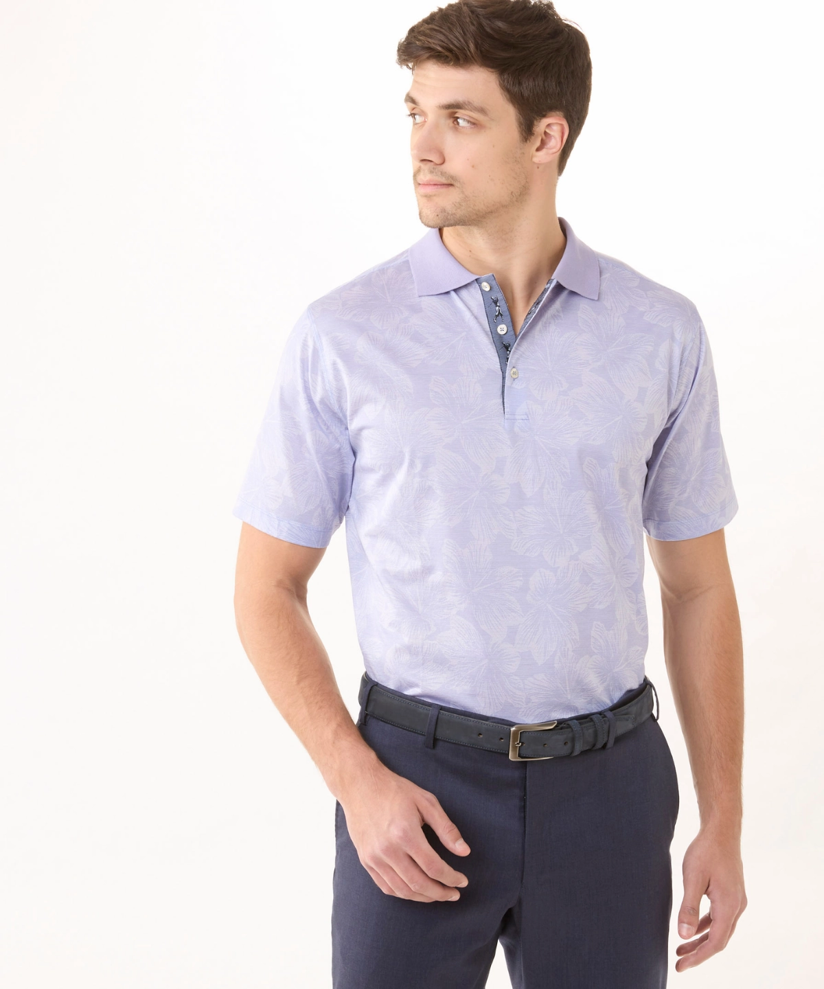 Heritage Italian Cotton Tonal Tropical Print Polo Shirt Smart Layer ShrinkageControl Process