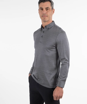 NonRestrictive Shoulder Design athletic style Heritage Sassari Diamond Jacquard Italian Cotton/Silk Blend Long-Sleeve Polo