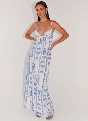 Flora Linen Maxi Dress - Floral Wave Smooth Design