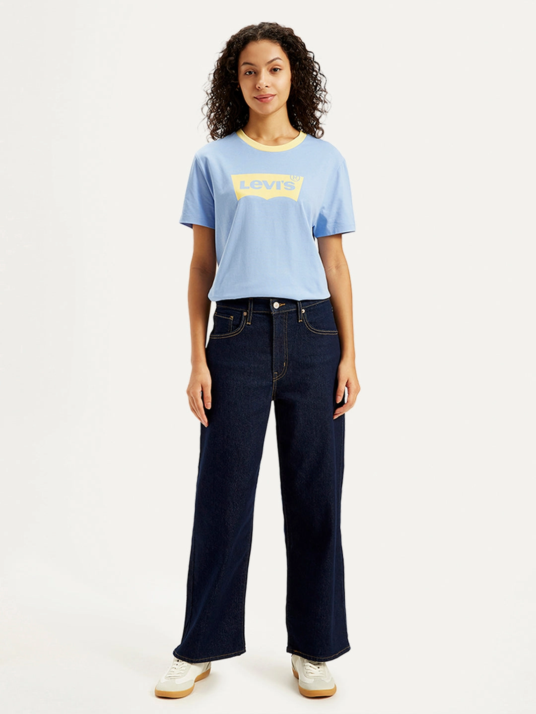 Women's Navy Blue Mile High Wide Leg Fit High Rise Jeans Style Layer