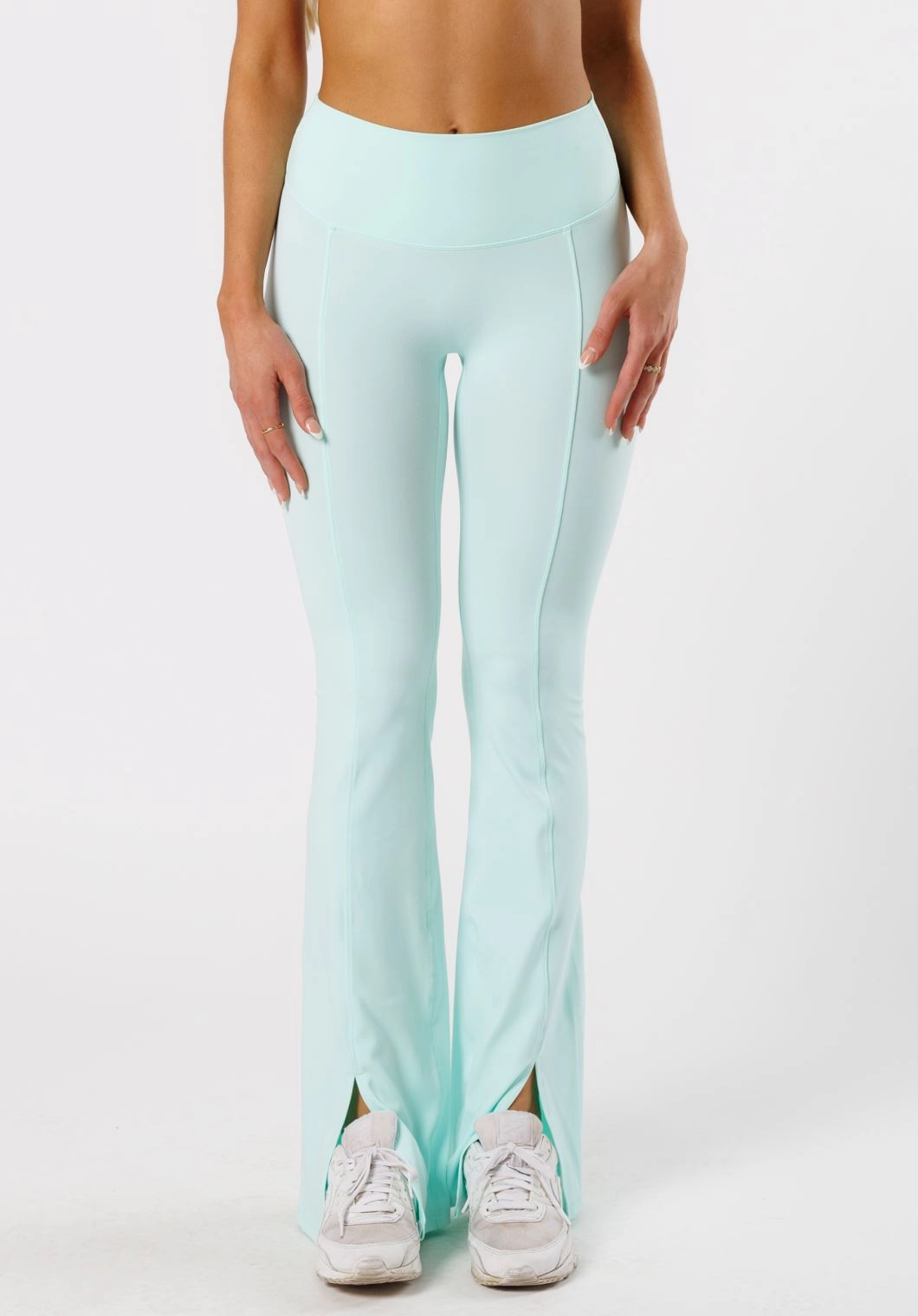 Reluna? Front Slit Sculptseam? Flare Leggings 34" Pale Jade Extra Soft For Men Laser Cut Edges