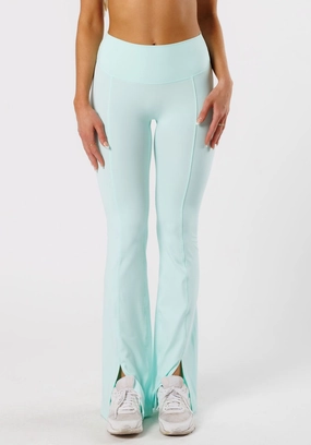 Reluna? Front Slit Sculptseam? Flare Leggings 34" Pale Jade Extra Soft For Men Laser Cut Edges