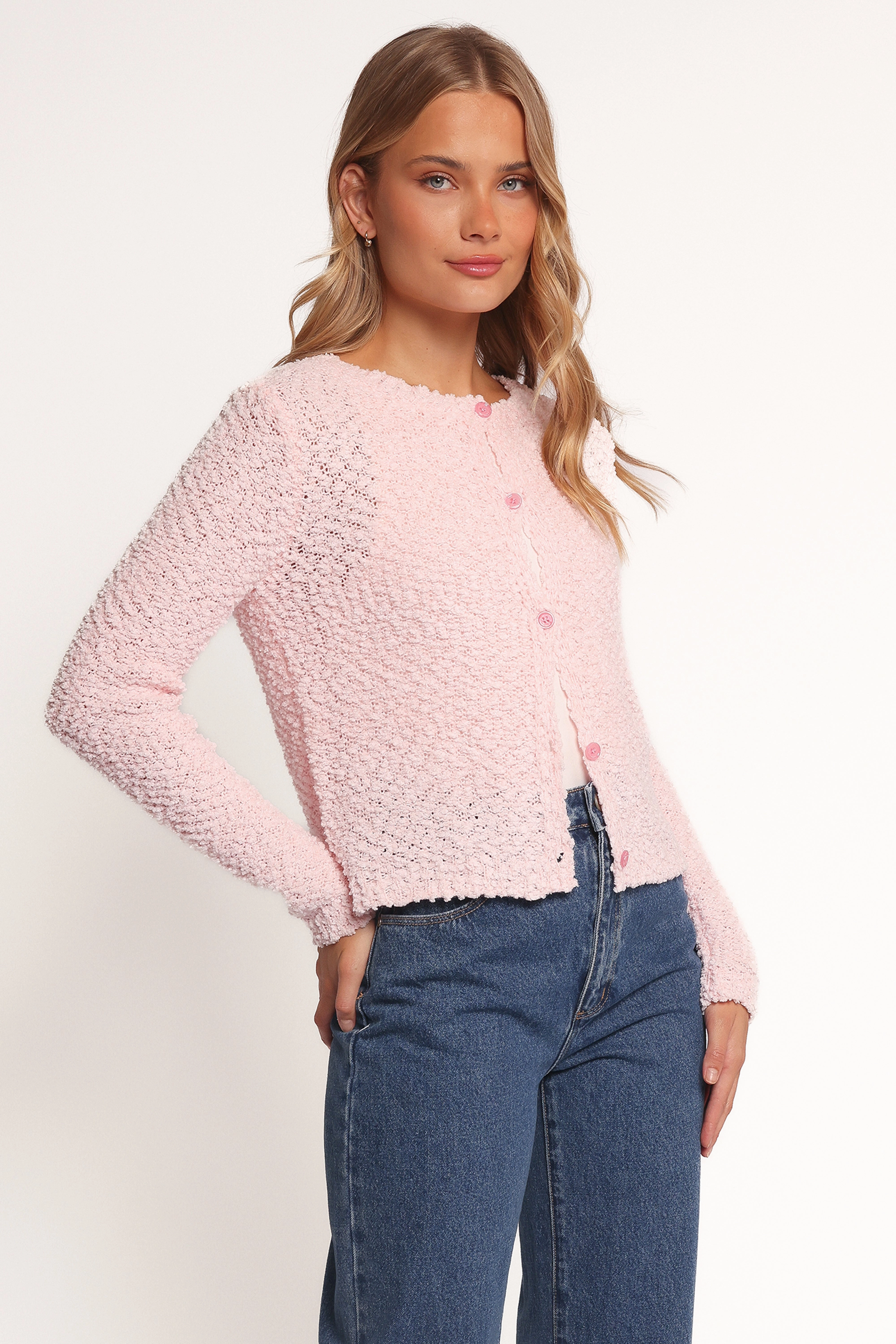 ZeroWaste Manufacturing Tagless Design Ally Texture Cardigan - Pink