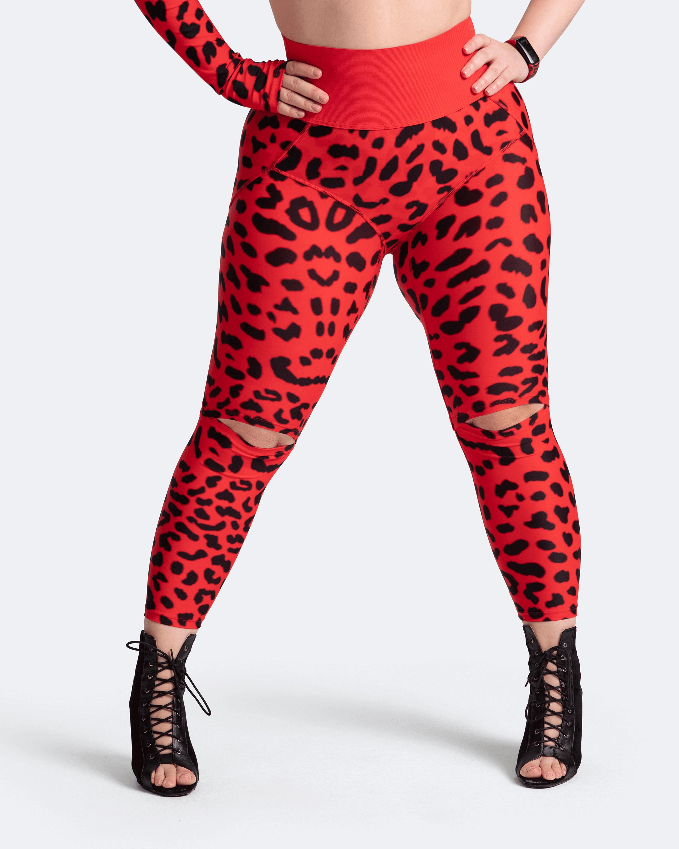 High-Rise Knee-Slit Leggings Gym Essentials Rib Knit Mountain Hike