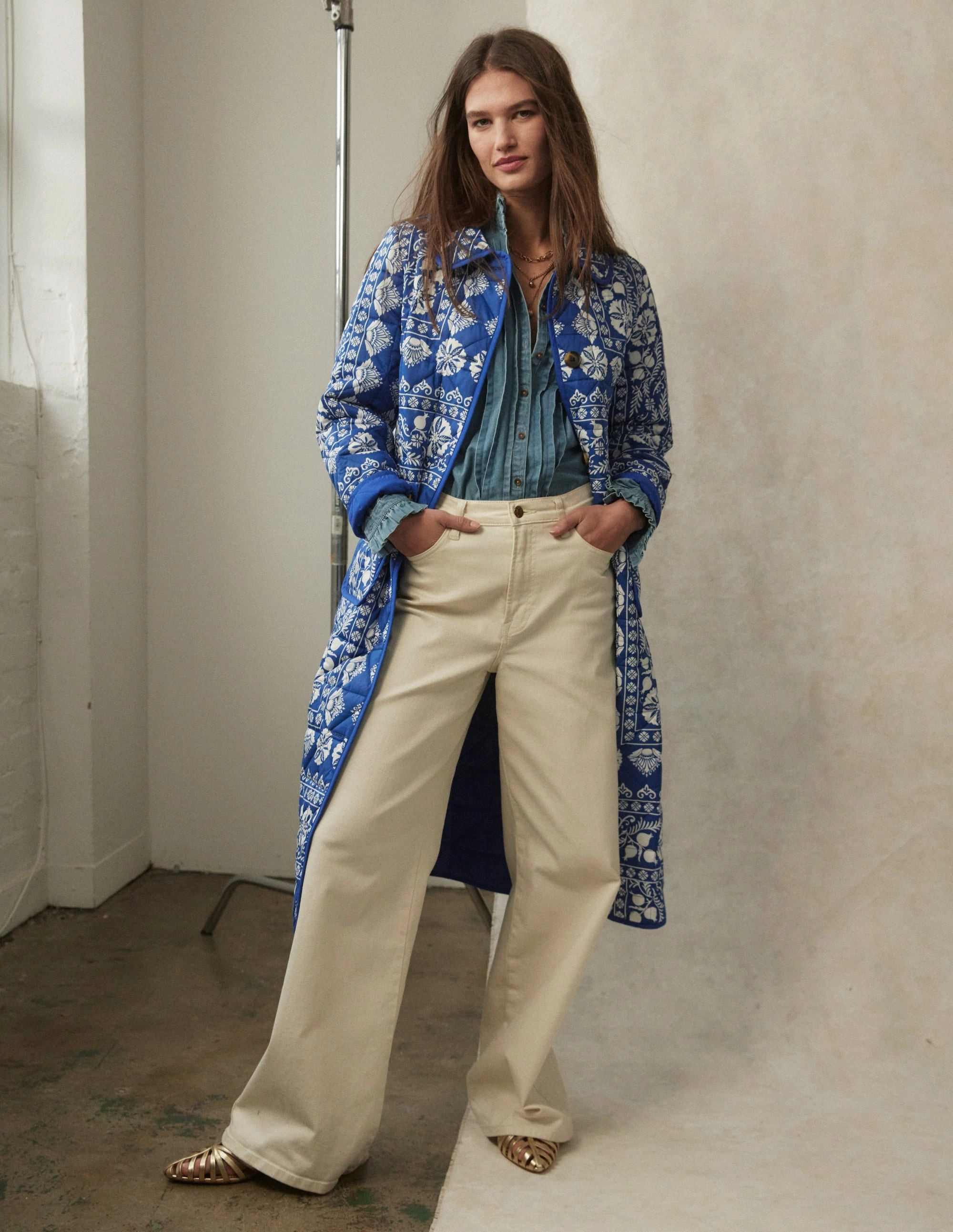 OdorResistantFinish High Rise Wide Leg Jeans-Ecru