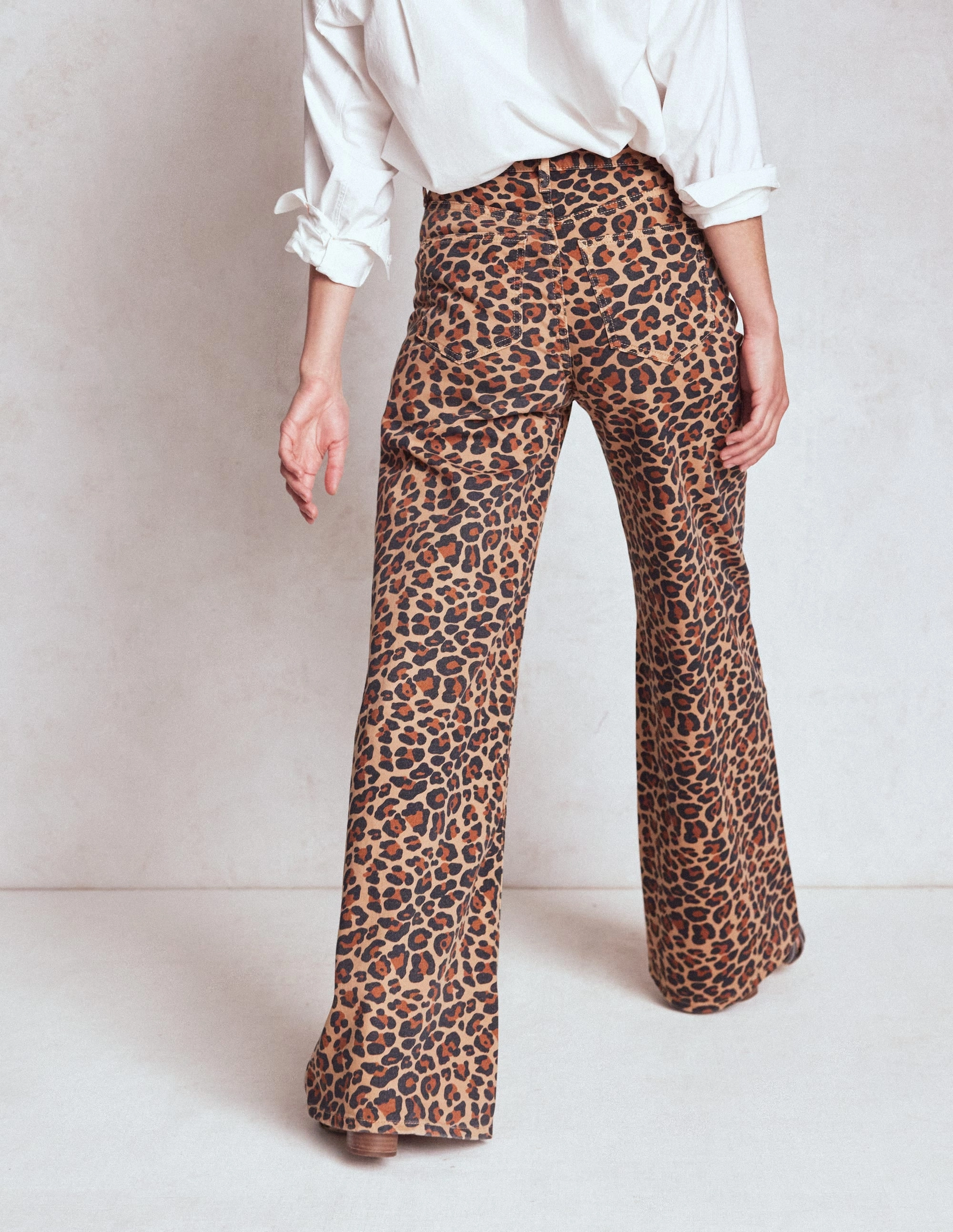 High Rise Wide Leg Jeans-Leopard Print Minimalist Waist UVProtectiveLayer