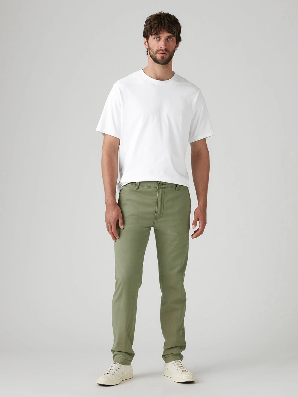 Men's Green Regular Fit Chinos Curved Waistline