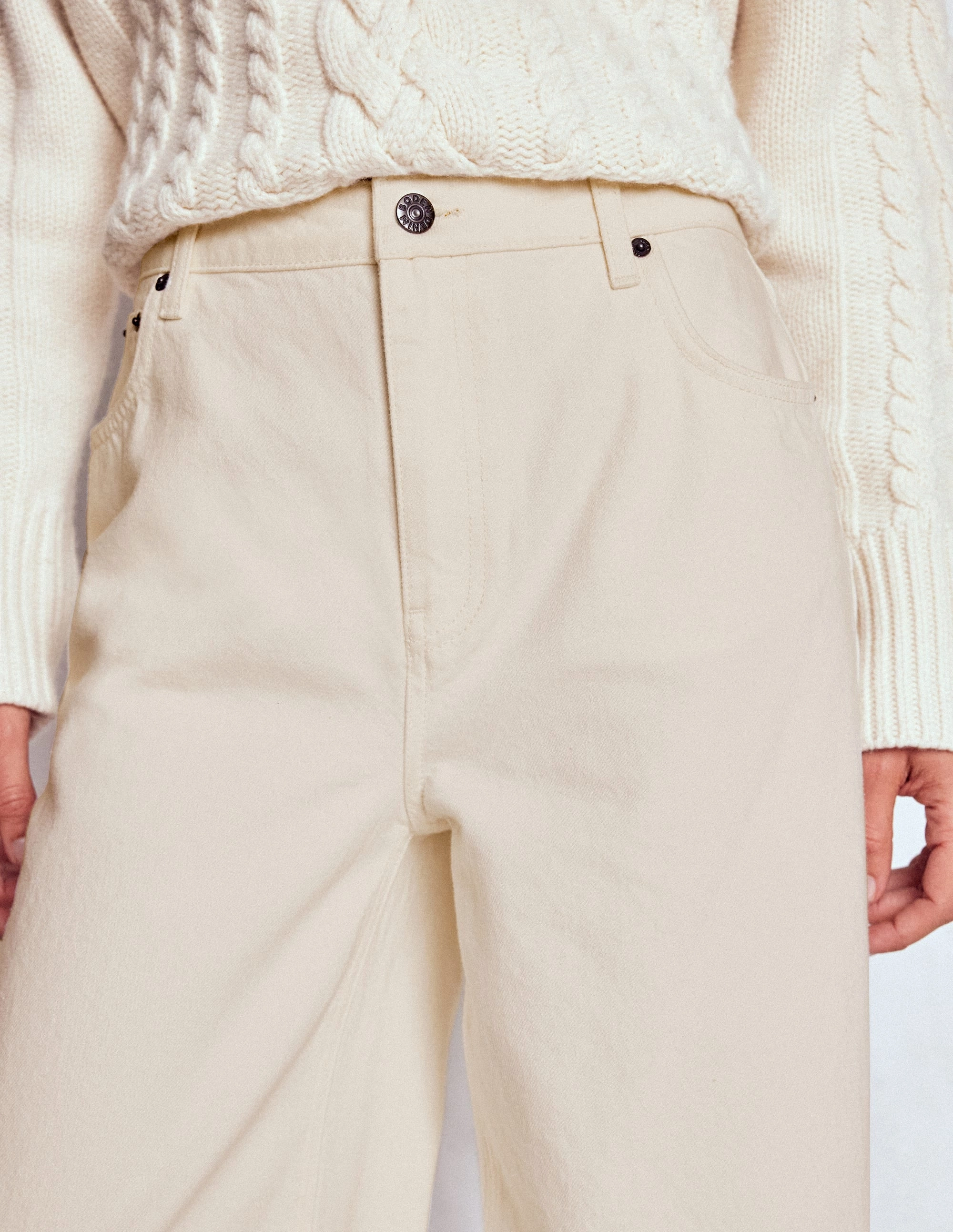 High Waist Wide Leg  Jeans-Ecru Tear Resistant