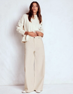 Anti Snag Threading Low Profile Fasteners High Waist Wide Leg  Jeans-Ecru