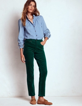High-Waisted Cord Slim Jeans-Green Light Wear Fit