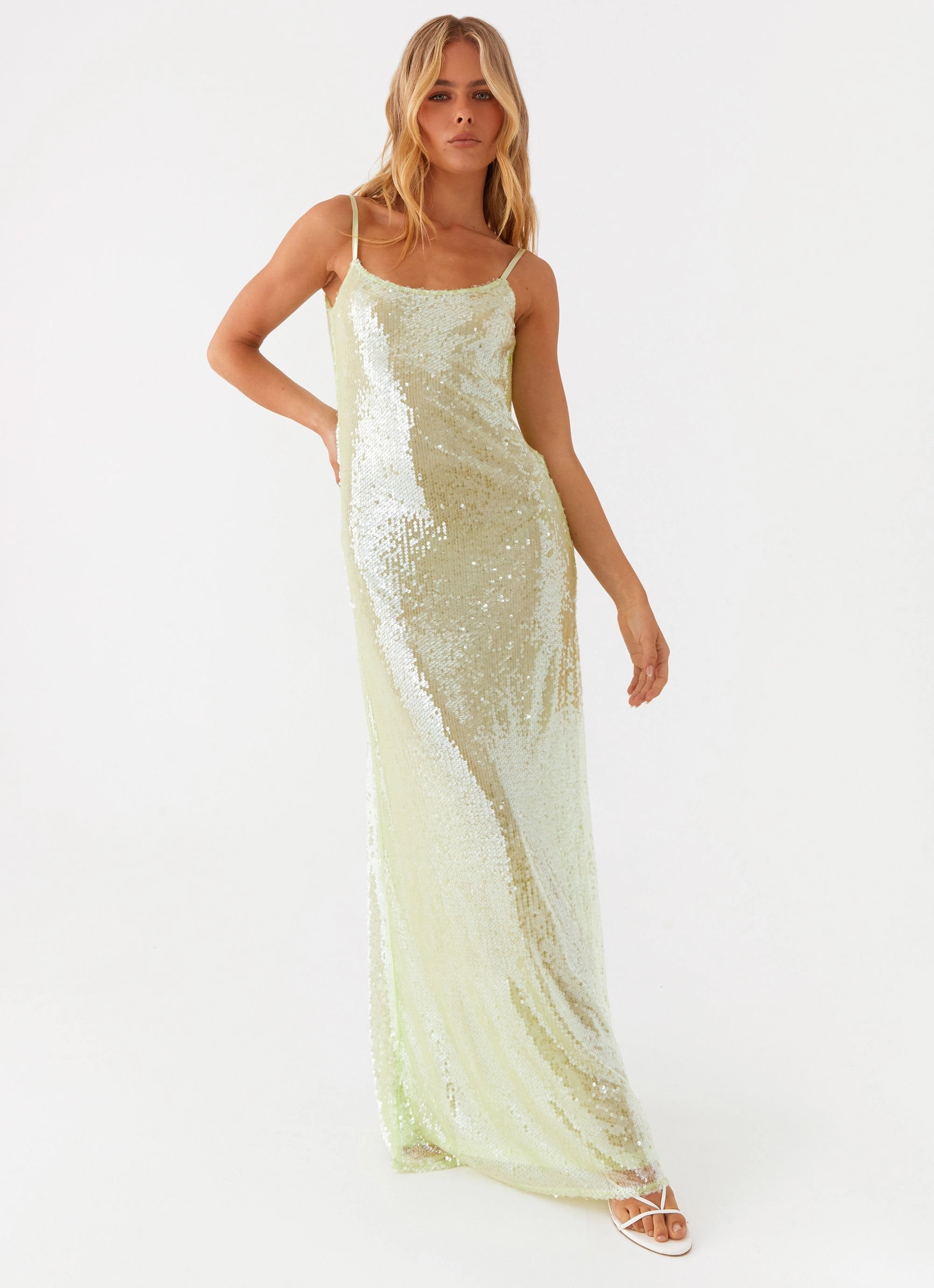 Contemporary Layer Flowy-Shape Higher Level Sequin Maxi Dress - Mint