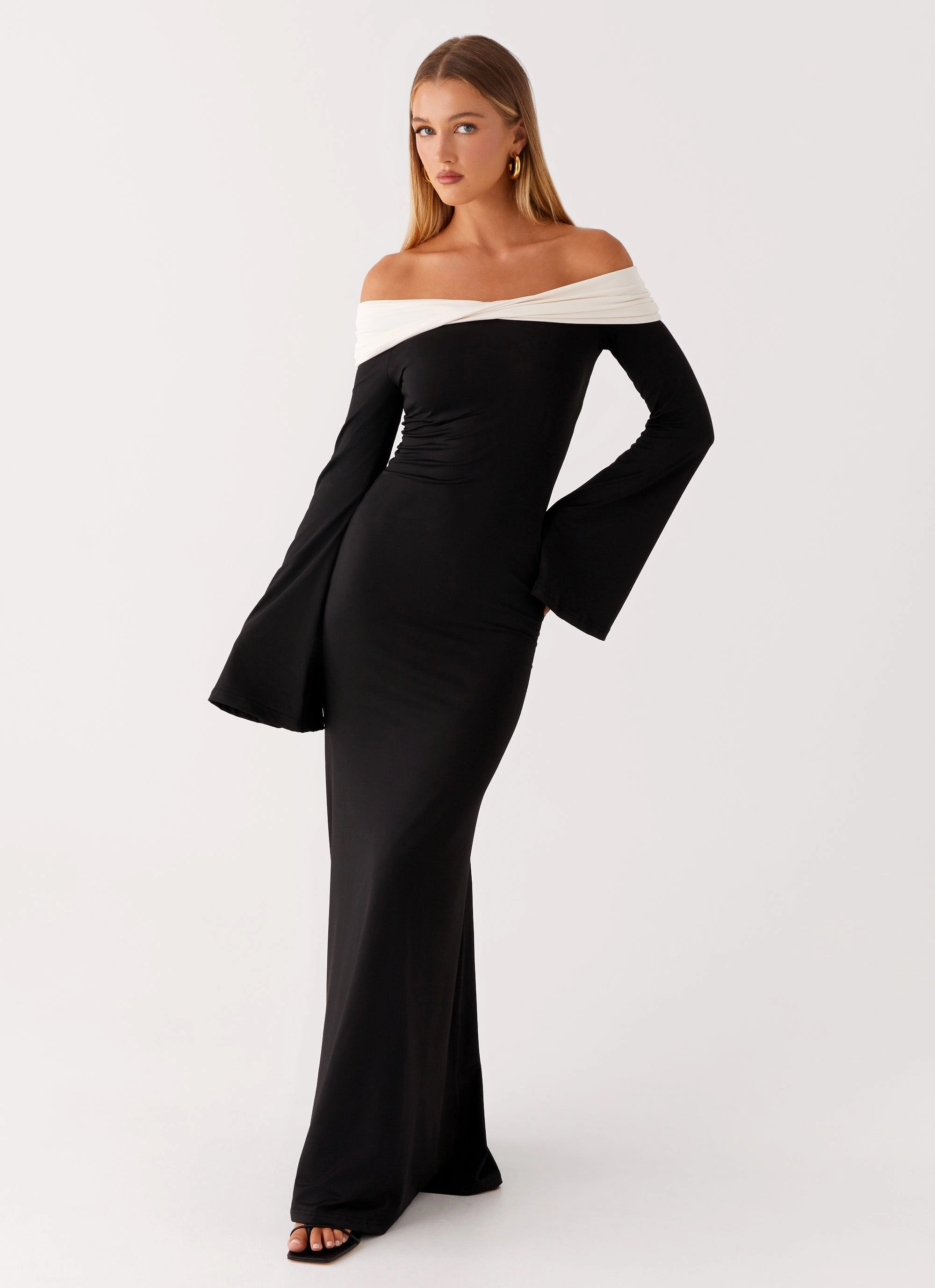 Dreamy Texture Textured Layers Hits Different Long Sleeve Maxi Dress - Black