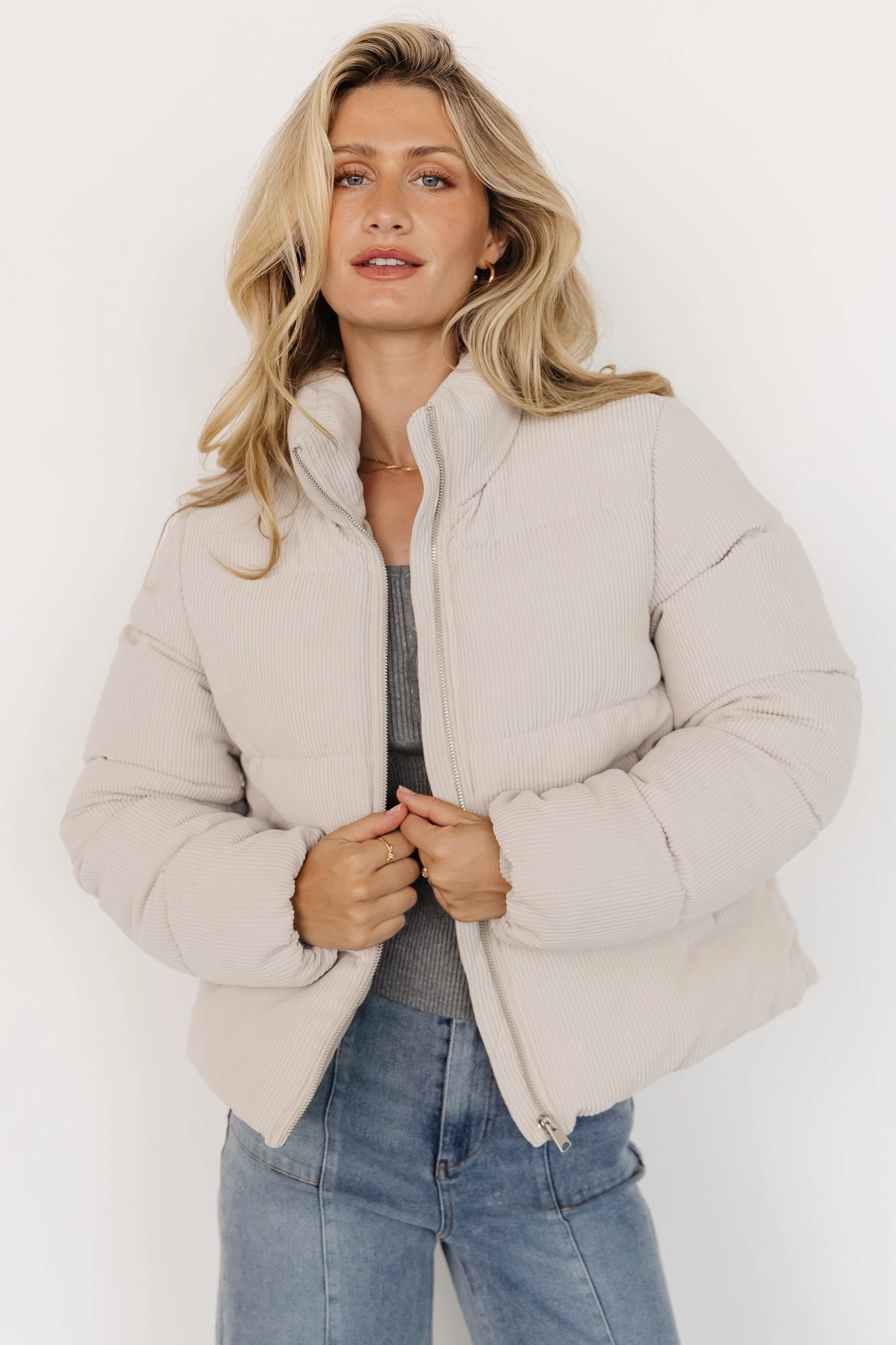 Holden Corduroy Puffer Jacket | Light Greige WrinkleFreeFinish