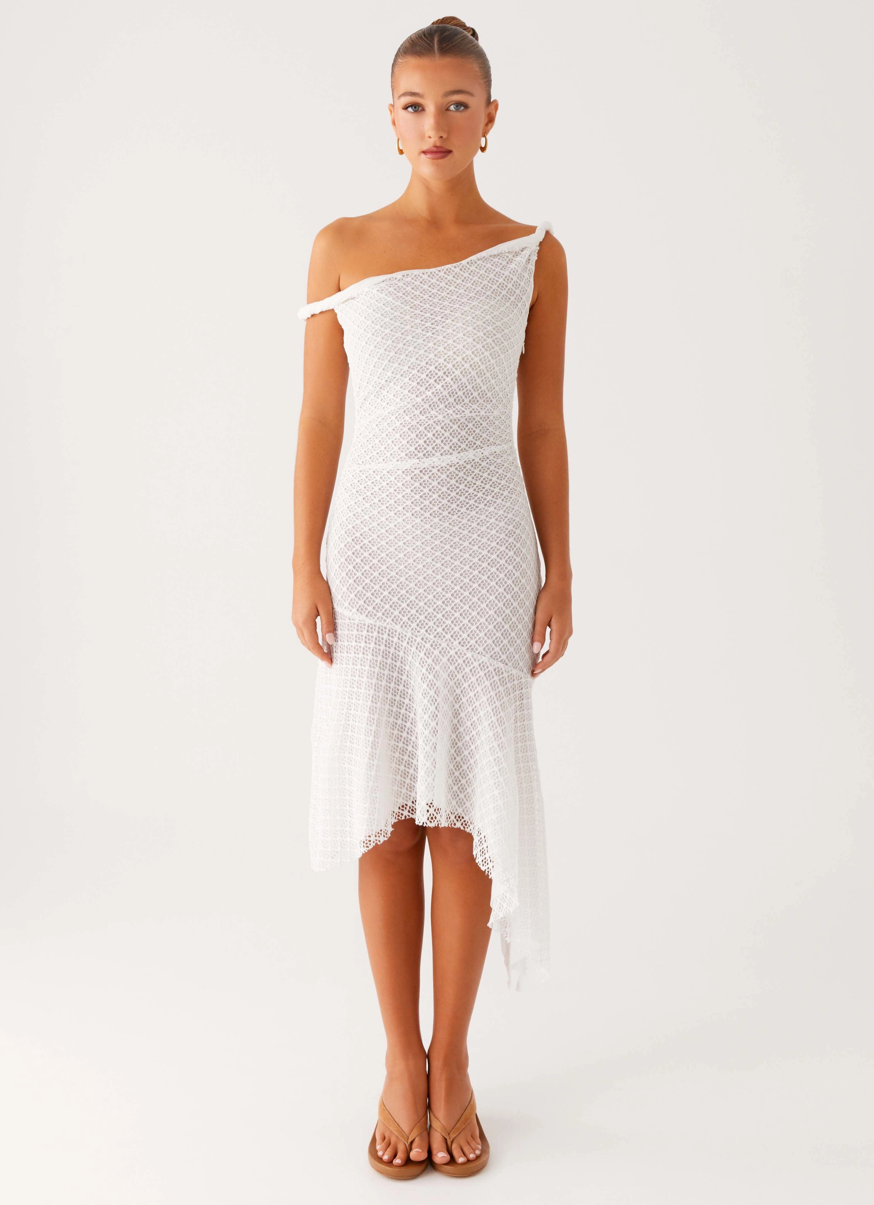 Travel-Essential Chic Tailoring Design Huntah Midi Dress - Ivory