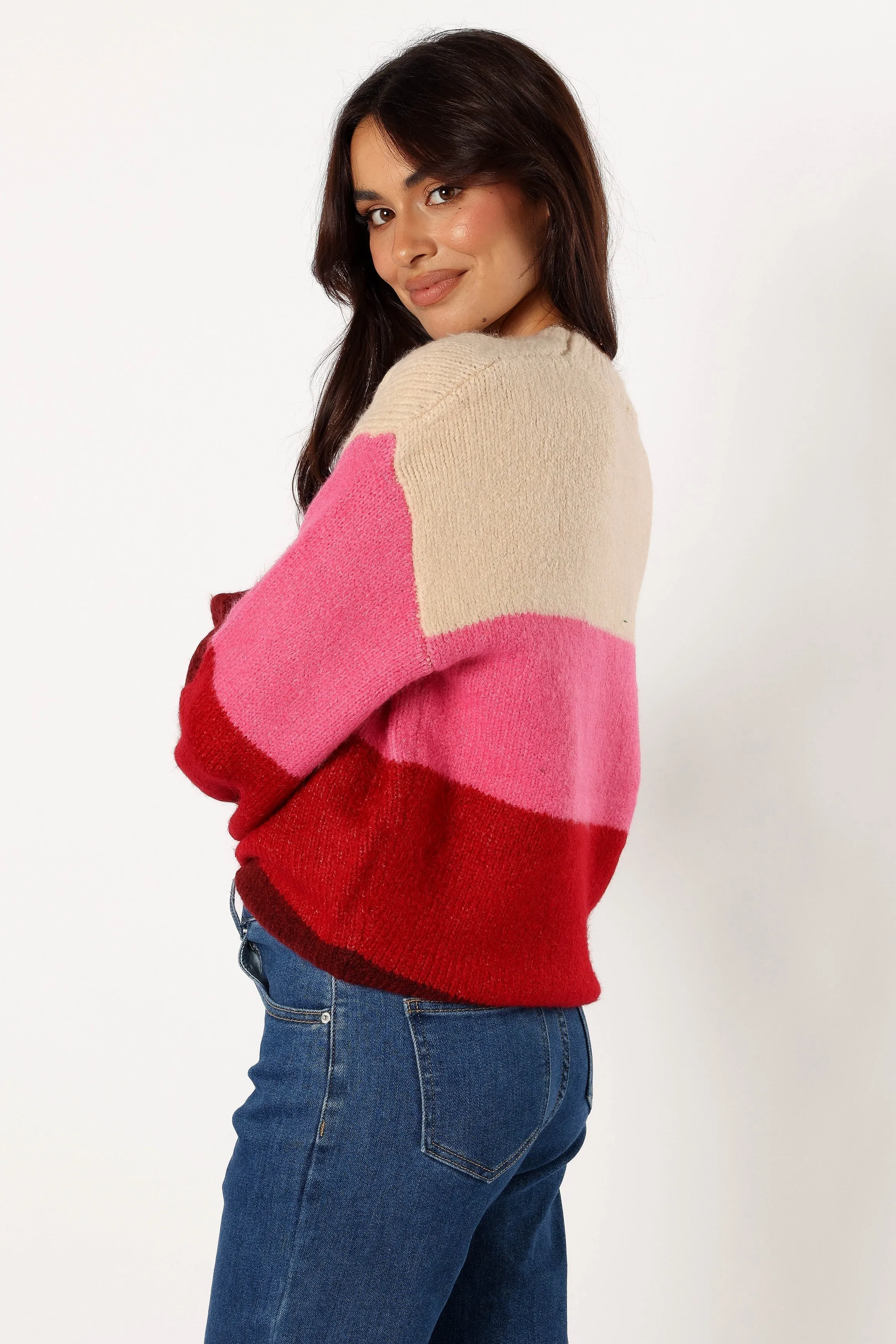 Giovanna Crewneck Multi Stripe Knit Sweater - Berry Water Repellent Treatment Timeless Pick