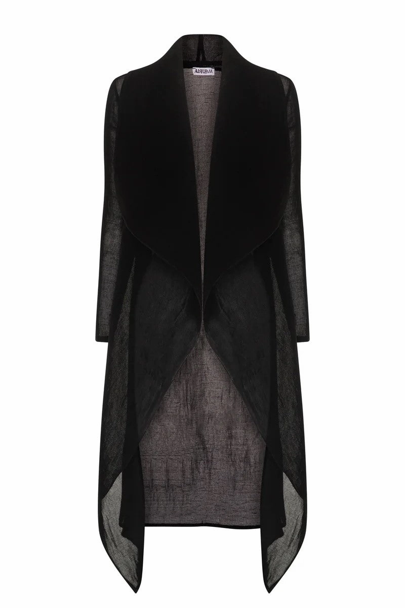 Alquema - AC2404-BLK Collare Coat Effortless Look