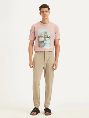 Men's Beige Regular Fit Trousers Soft Structure