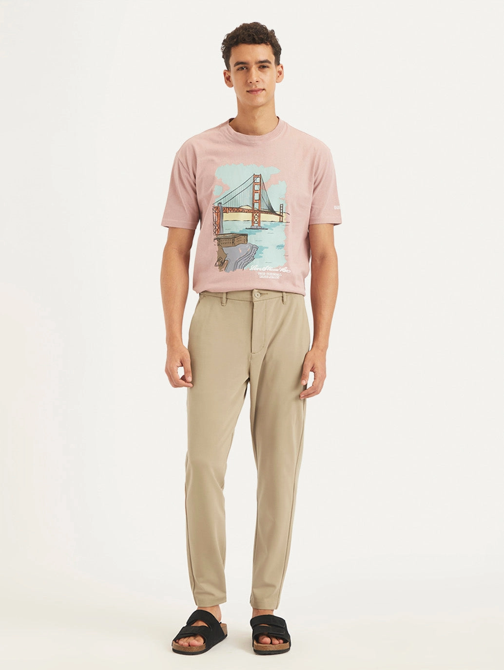 Men's Beige Regular Fit Trousers Simple Silhouette