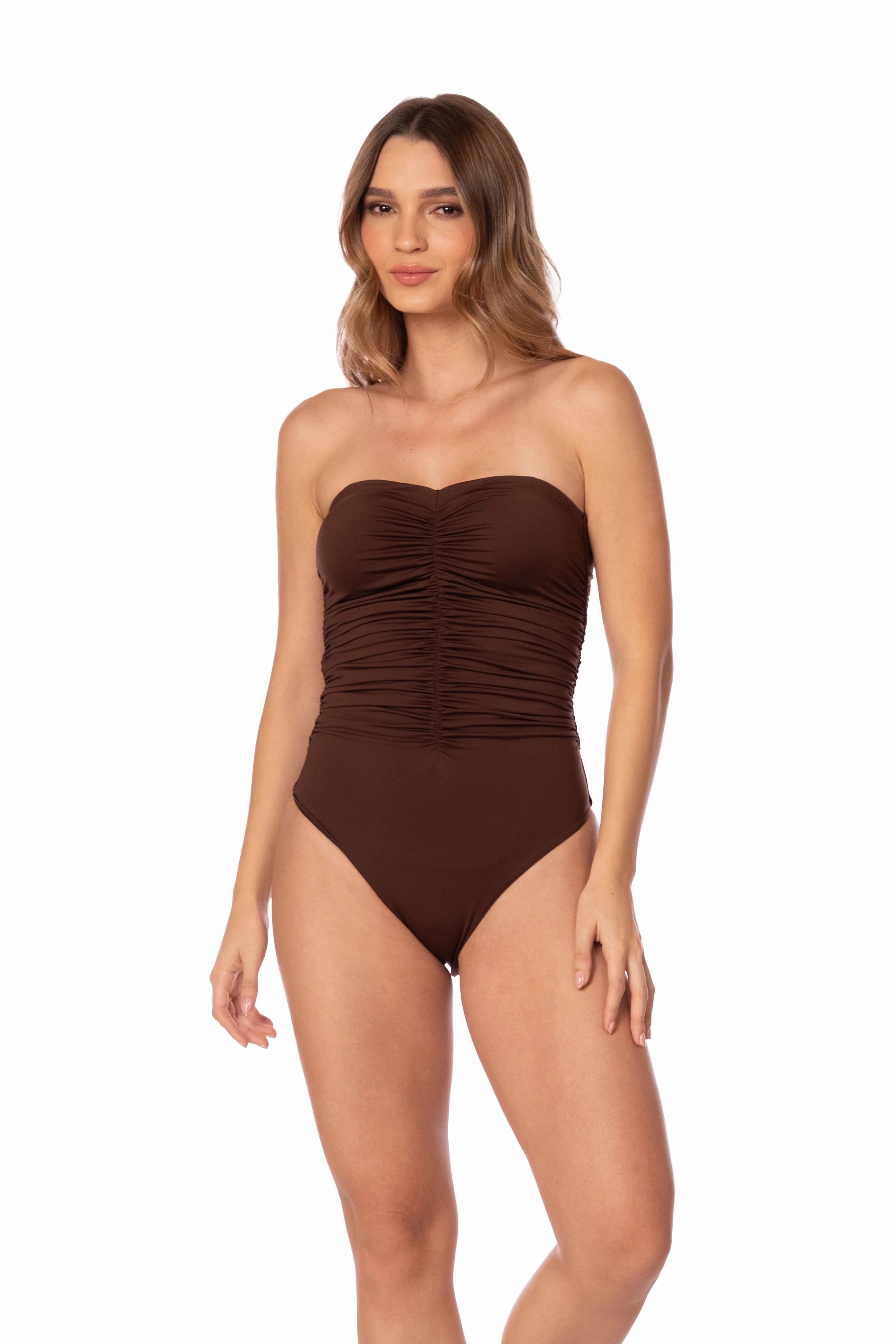 Vacation Packing I??m Chocolate Ruched Strapless One Piece