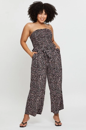 Animal Print Jumpsuit Strapless Waist Tie Sophisticated Waist Fit Modern Layers