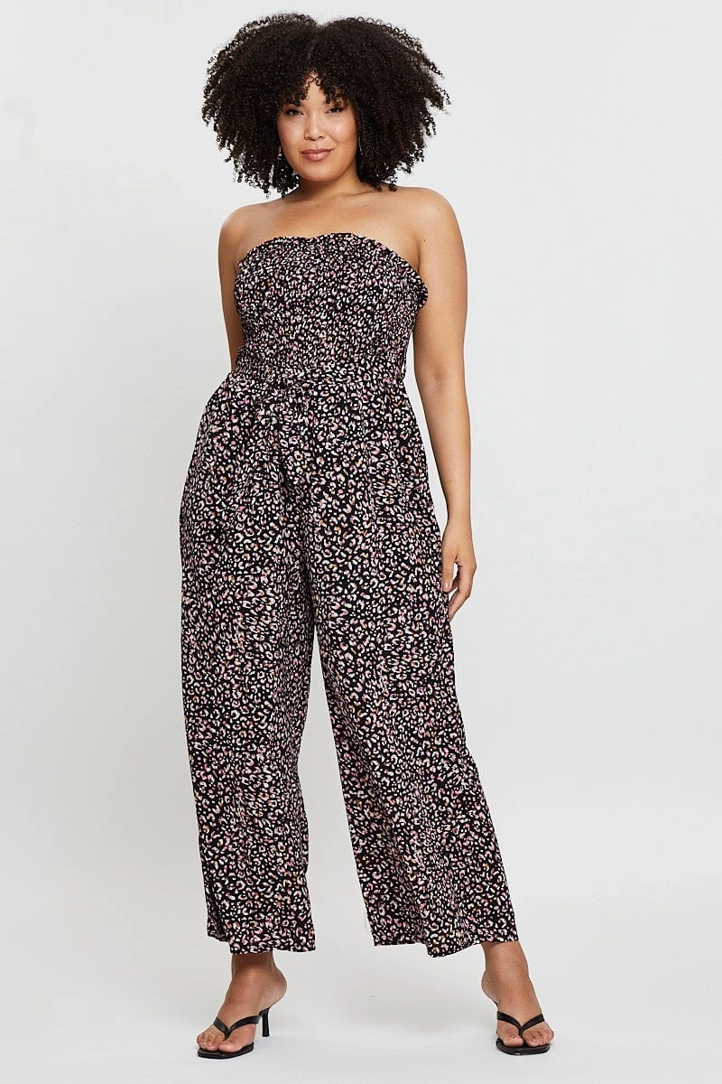 Perfect Mood Animal Print Jumpsuit Strapless Waist Tie