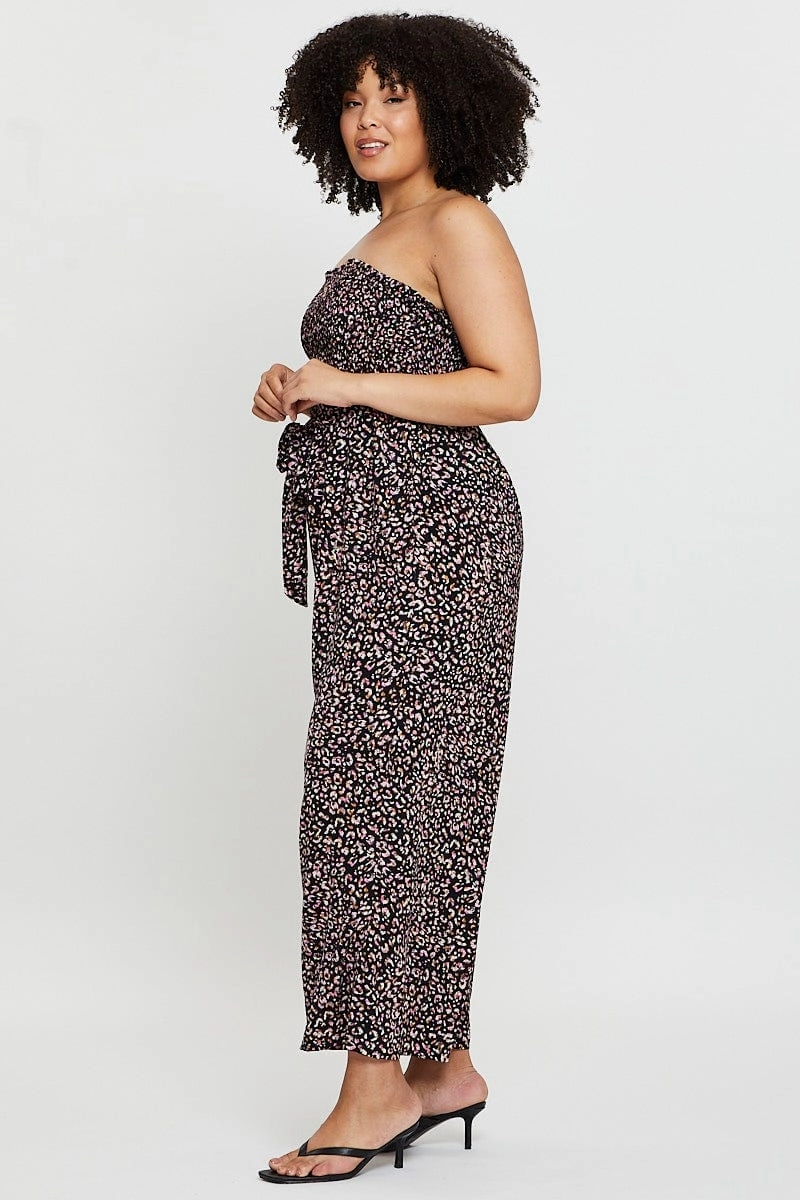 Animal Print Jumpsuit Strapless Waist Tie Stylish Feel