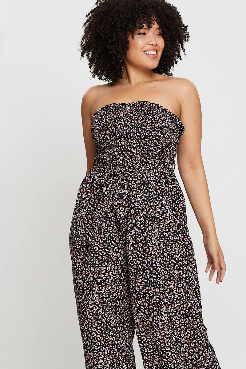 Date Nightwear Soft Motion Animal Print Jumpsuit Strapless Waist Tie