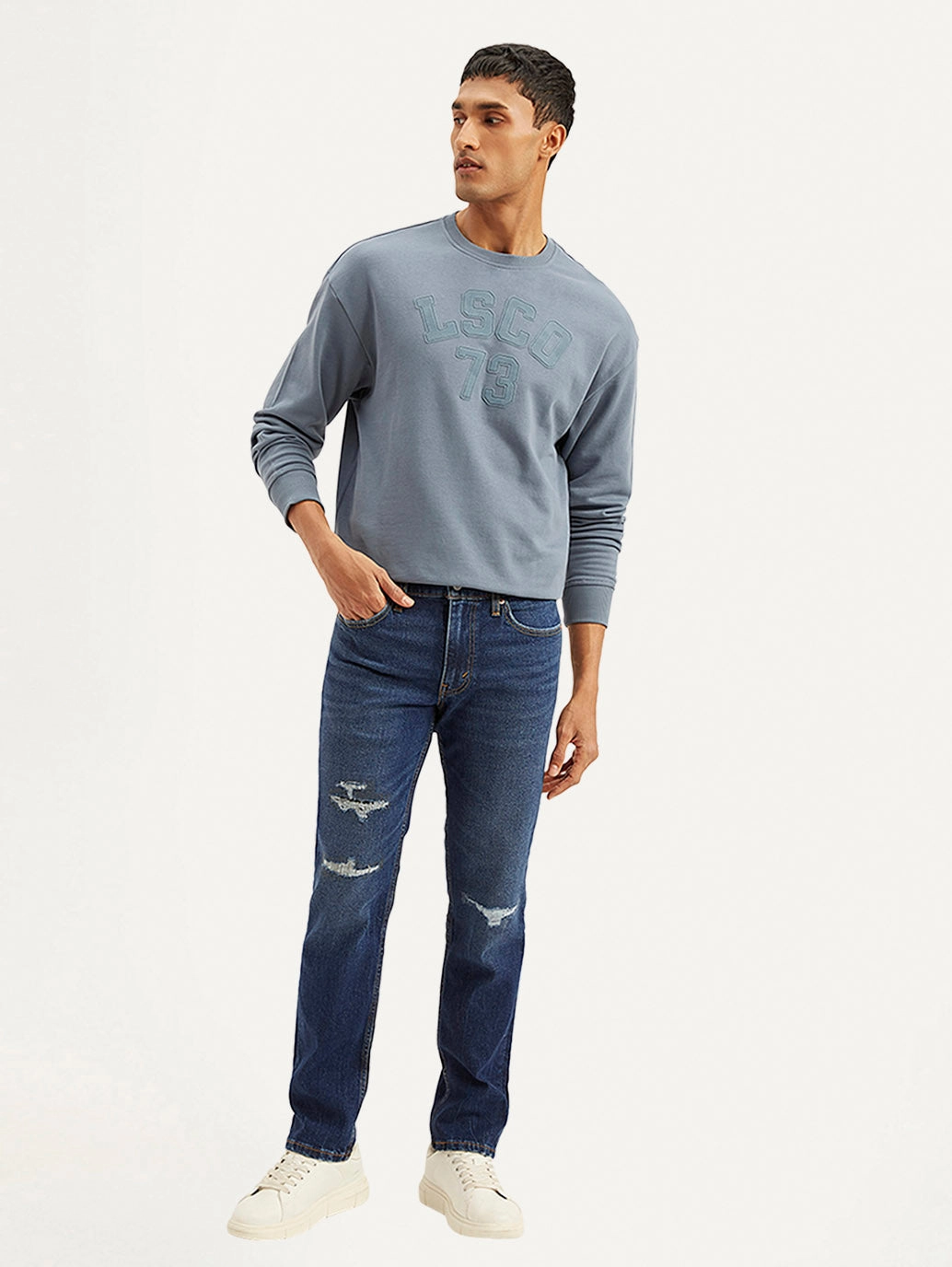 Men's 511 Blue Slim Fit Mid Rise Jeans Plain Comfort High Rise