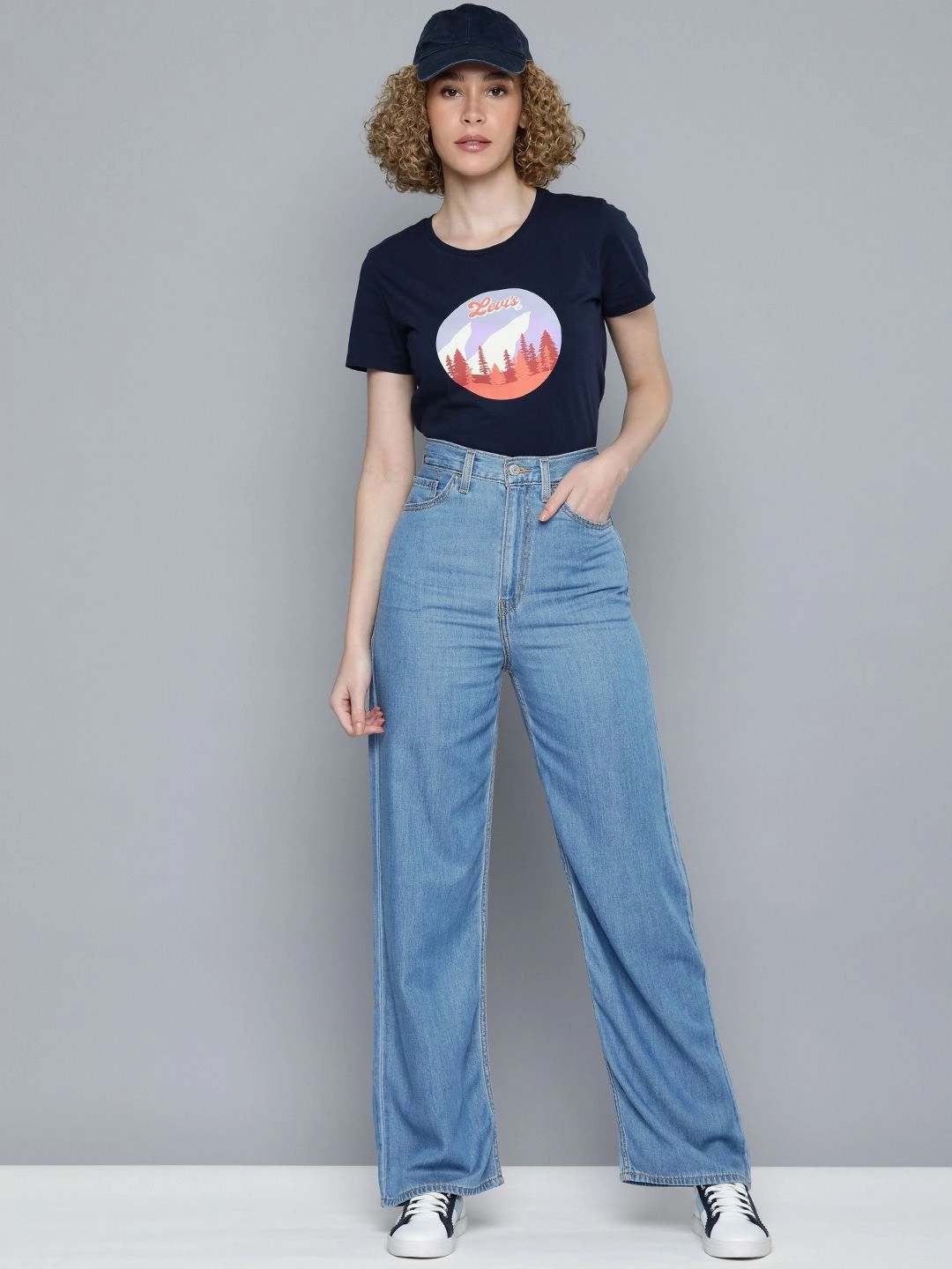 Women's Indigo Baggy Fit High Rise Jeans Softened Seams All Day Use