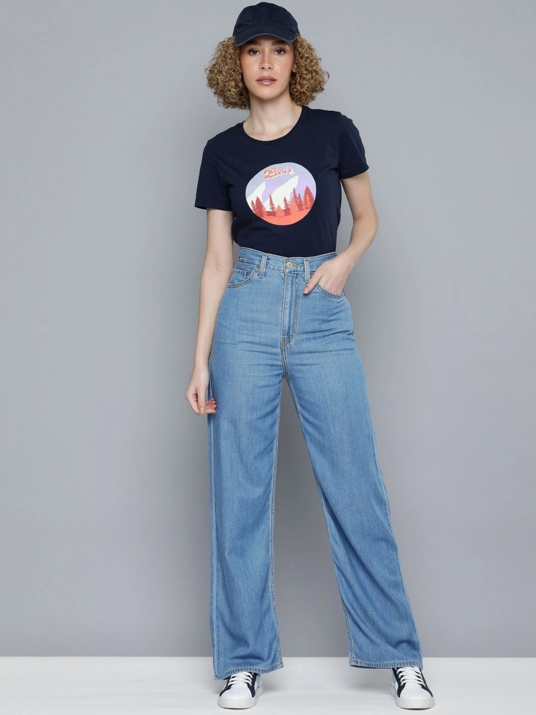 Natural Style Women's Indigo Baggy Fit High Rise Jeans