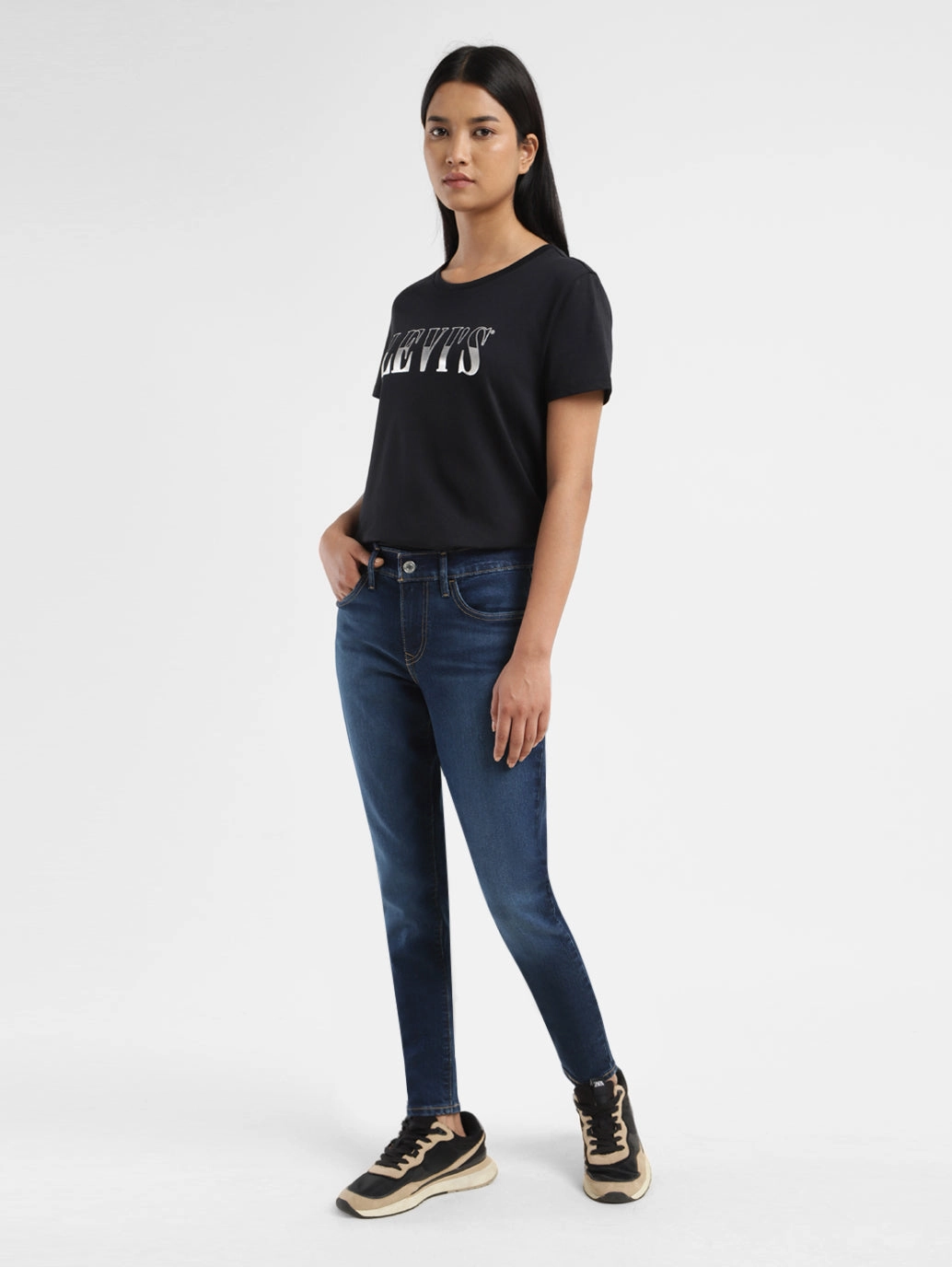 Women's 710 Navy Blue Skinny Fit Mid Rise Jeans Always Fits Well Casual Solution